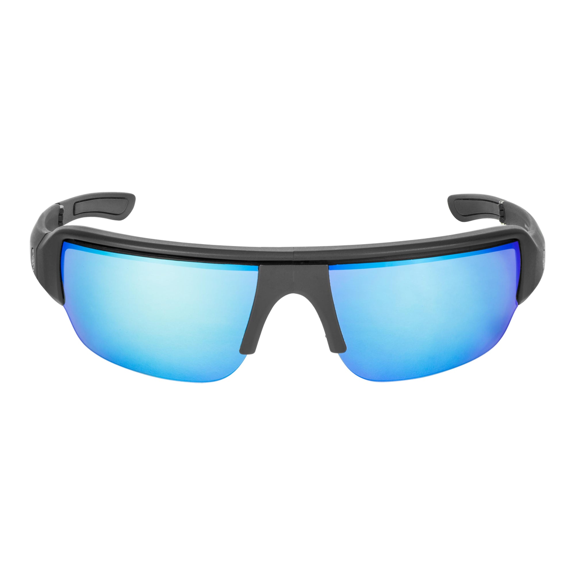 Popticals, Premium Compact Sunglasses, PopGun, 010010-BMUN, Polarized Sunglasses, Matte Black Frame, Gray Lenses w/Blue Mirror Finish, Front View