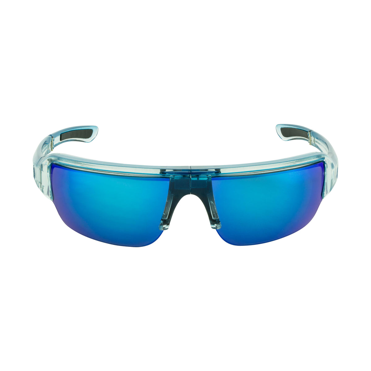 Popticals, Premium Compact Sunglasses, PopGun, 030010-BFUN, Polarized Sunglasses, Gloss Blue/Clear Crystal Frame, Gray Lenses w/Blue Mirror Finish, Front View