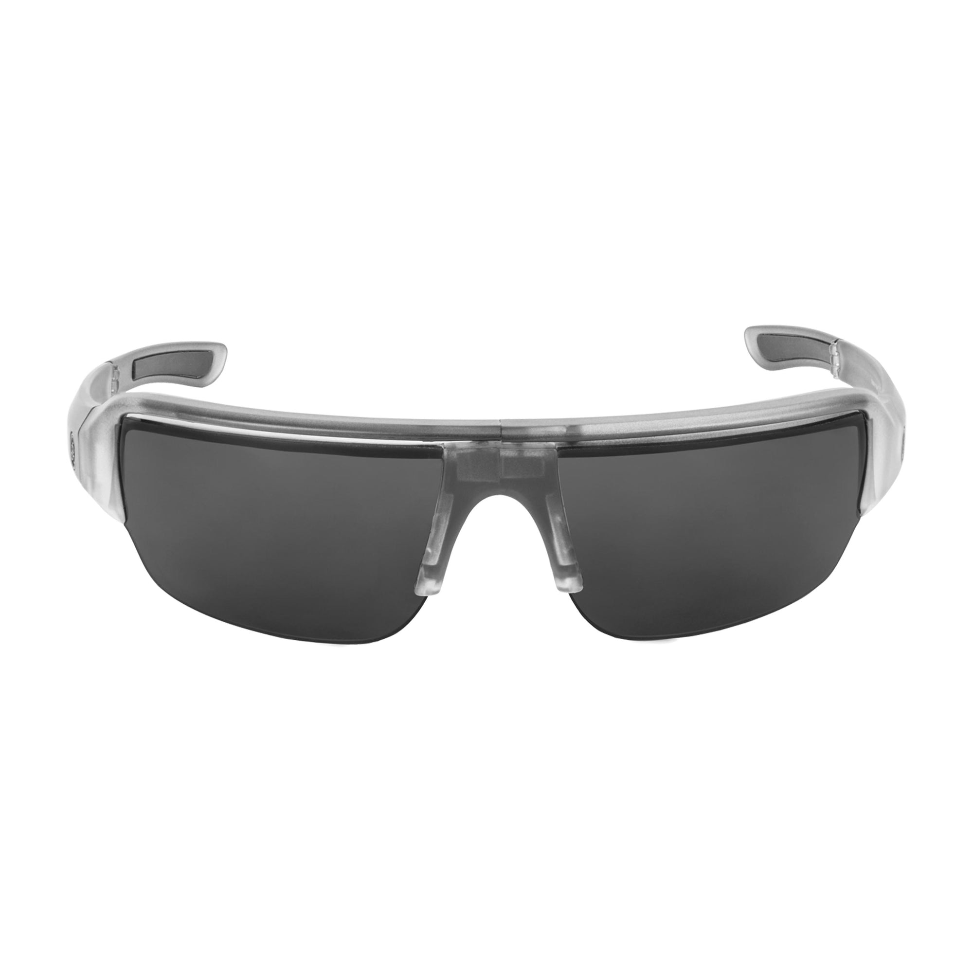 Popticals, Premium Compact Sunglasses, PopGun, 030010-SEGP, Polarized Sunglasses, Matte Smoke/Clear Crystal Frame, Gray Lenses, Front View