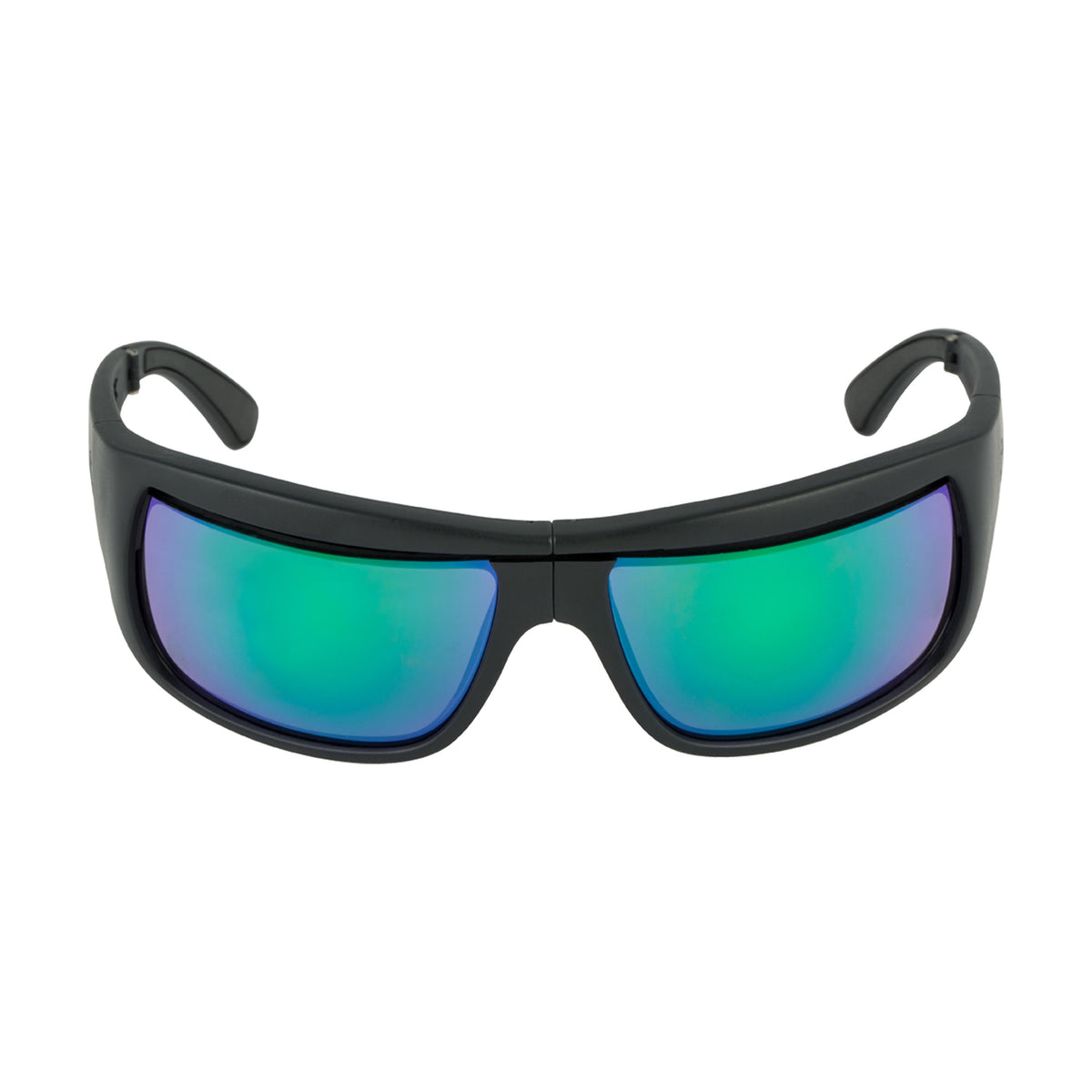 Popticals, Premium Compact Sunglasses, PopH2O, 010070-BMEN, Polarized Sunglasses, Matte Black Frame, Gray Lenses w/Green Mirror Finish, Front View