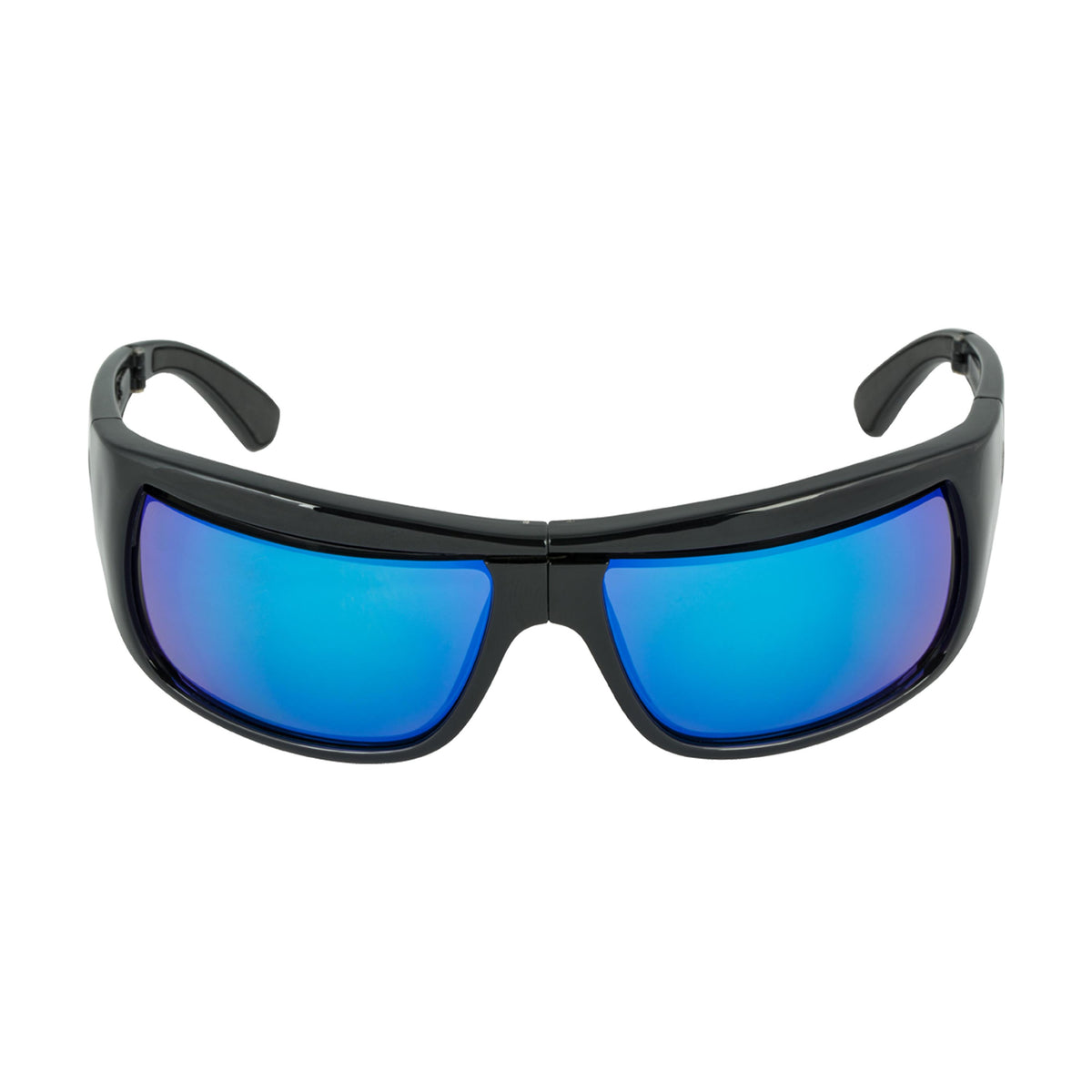 Popticals, Premium Compact Sunglasses, PopH2O, 010070-BGUN, Polarized Sunglasses, Gloss Black Frame, Gray Lenses w/Blue Mirror Finish, Front View