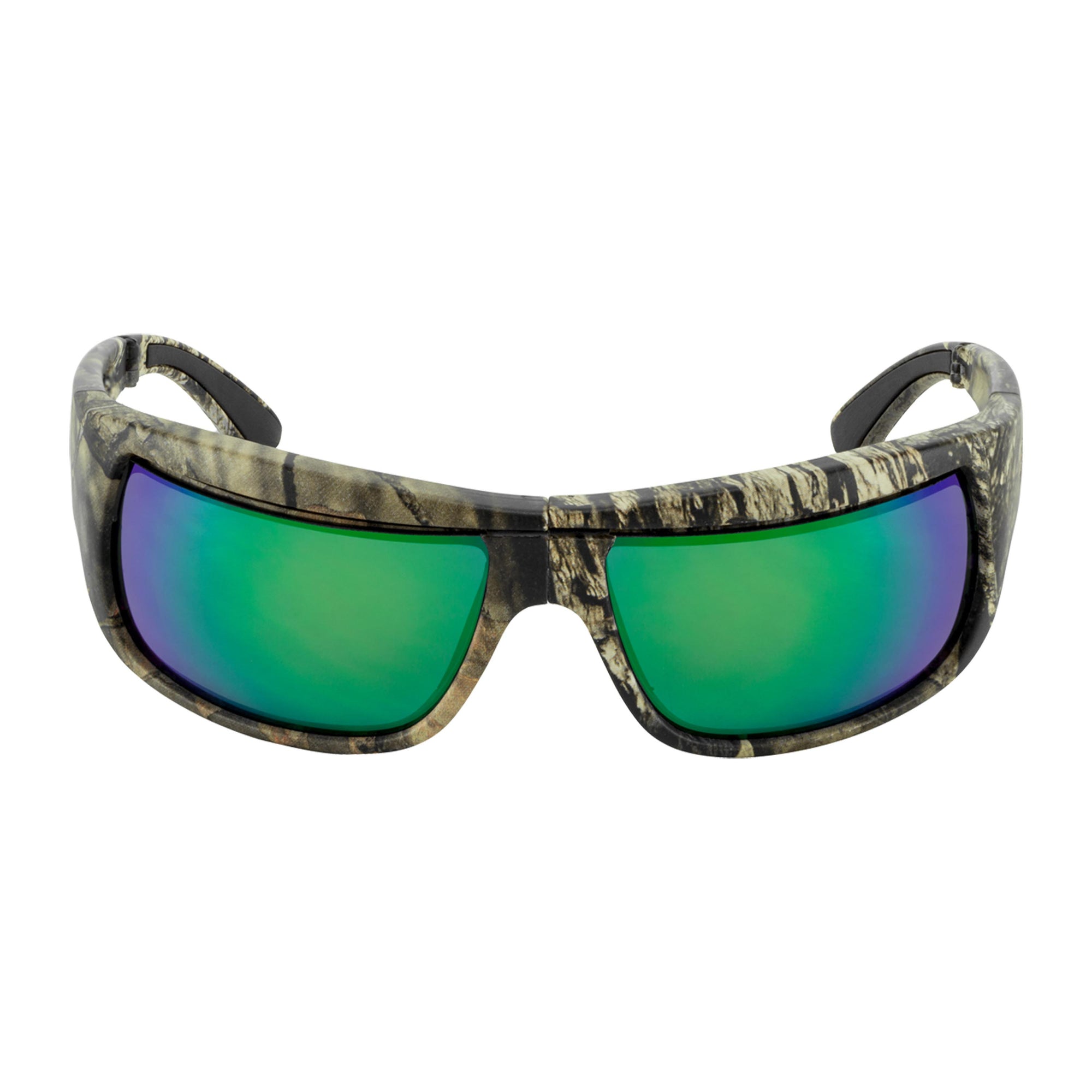 Popticals, Premium Compact Sunglasses, PopH2O, 010070-MCEN, Polarized Sunglasses, Matte Mossy Oak Break-Up Frame, Gray Lenses w/Green Mirror Finish, Front View