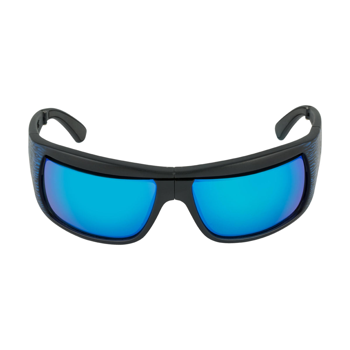 Popticals, Premium Compact Sunglasses, PopH2O, 010070-EUUN, Polarized Sunglasses, Matte Blue/Black Wood Frame, Gray Lenses w/Blue Mirror Finish, Front View