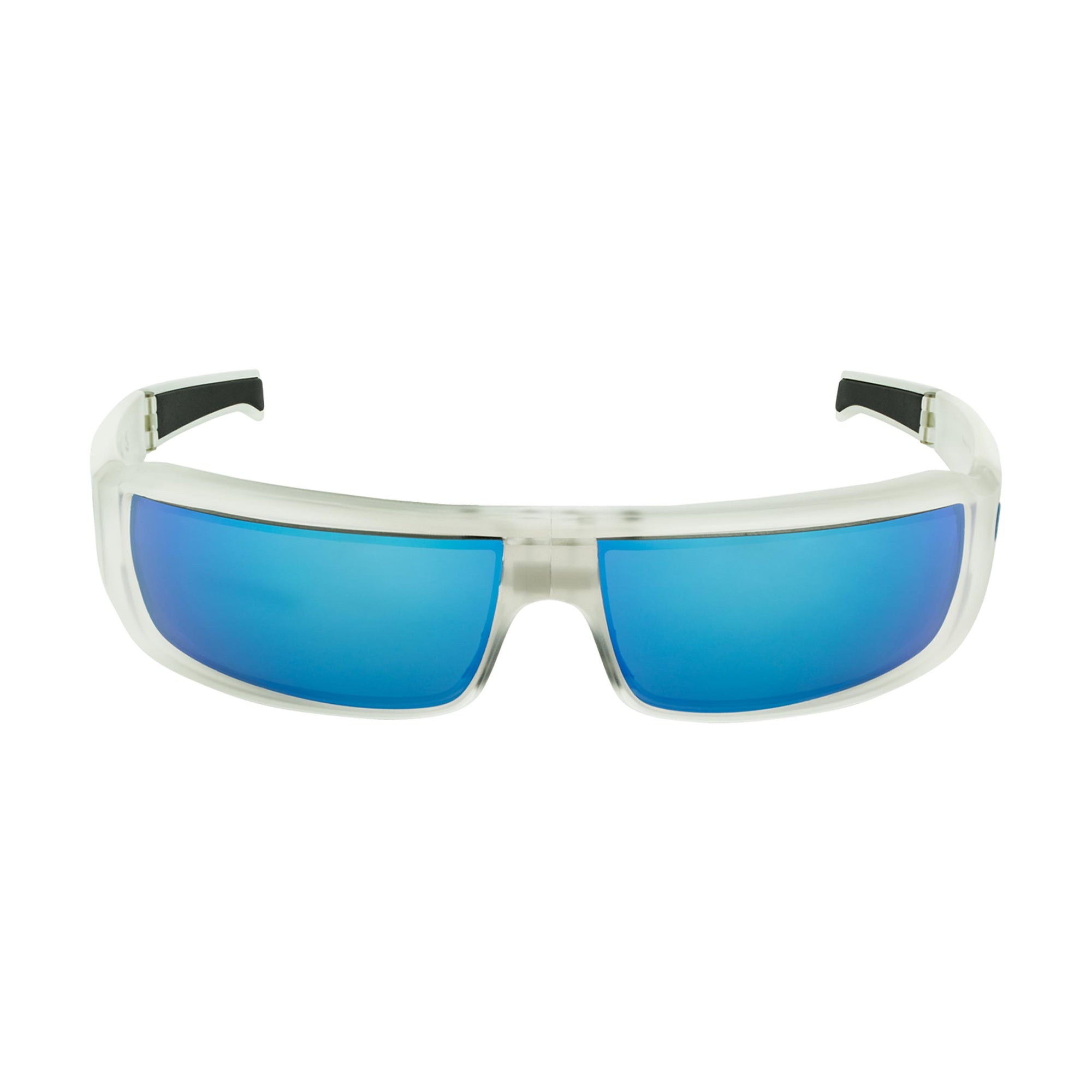 Popticals, Premium Compact Sunglasses, PopSign, 010020-XYUN, Polarized Sunglasses, Matte Crystal Frame, Gray Lenses w/Blue Mirror Finish, Front View