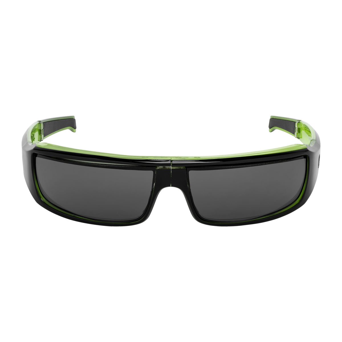 Popticals, Premium Compact Sunglasses, PopSign, 040020-GLGP, Polarized Sunglasses, Gloss Black over Green Crystal Frame, Gray Lenses, Front View