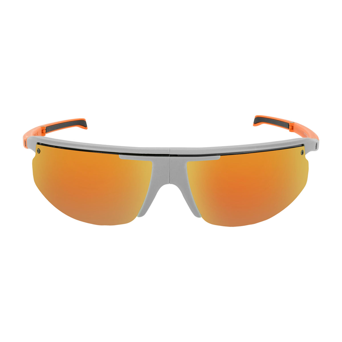 Popticals, Premium Compact Sunglasses, PopStar, 010040-OMGP, Polarized Sunglasses, Matte Gray/Orange Frame, Gray Lenses w/Orange Mirror Finish, Front View