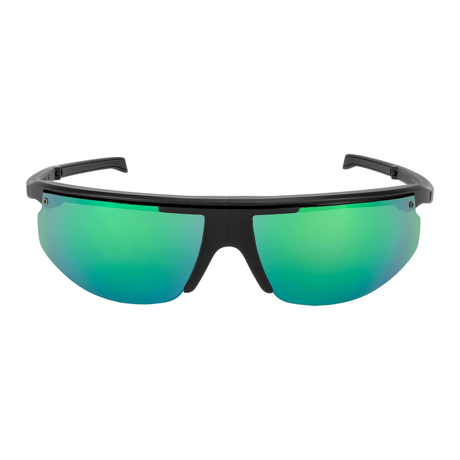 Popticals, Premium Compact Sunglasses, PopStar, 010040-BMEN, Polarized Sunglasses, Matte Black Frame, Gray Lenses w/Green Mirror Finish, Front View