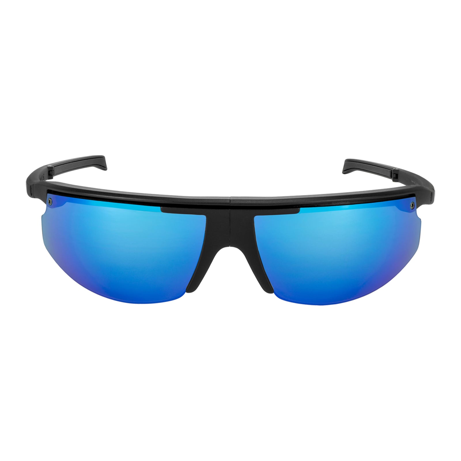 Popticals, Premium Compact Sunglasses, PopStar, 010040-BMUN, Polarized Sunglasses, Matte Black Frame, Gray Lenses w/Blue Mirror Finish, Front View