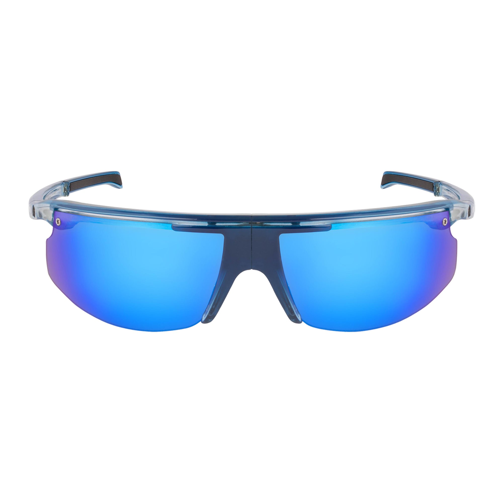 Popticals, Premium Compact Sunglasses, PopStar, 030040-BFUN, Polarized Sunglasses, Gloss Blue/Clear Crystal Frame, Gray Lenses w/Blue Mirror Finish, Small, Front View