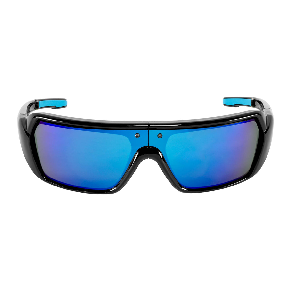 Popticals, Premium Compact Sunglasses, PopStorm, 010060-BGUO, Standard Sunglasses, Gloss Black Frame, Gray Lenses w/Blue Mirror Finish, Front View