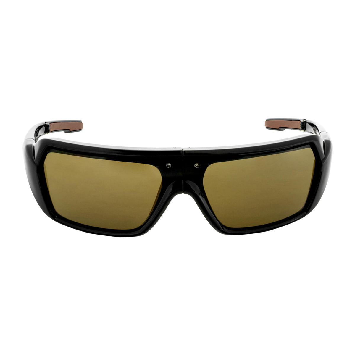 Popticals, Premium Compact Sunglasses, PopStorm, 010060-BGNP, Polarized Sunglasses, Gloss Black Frame, Brown Lenses, Front View