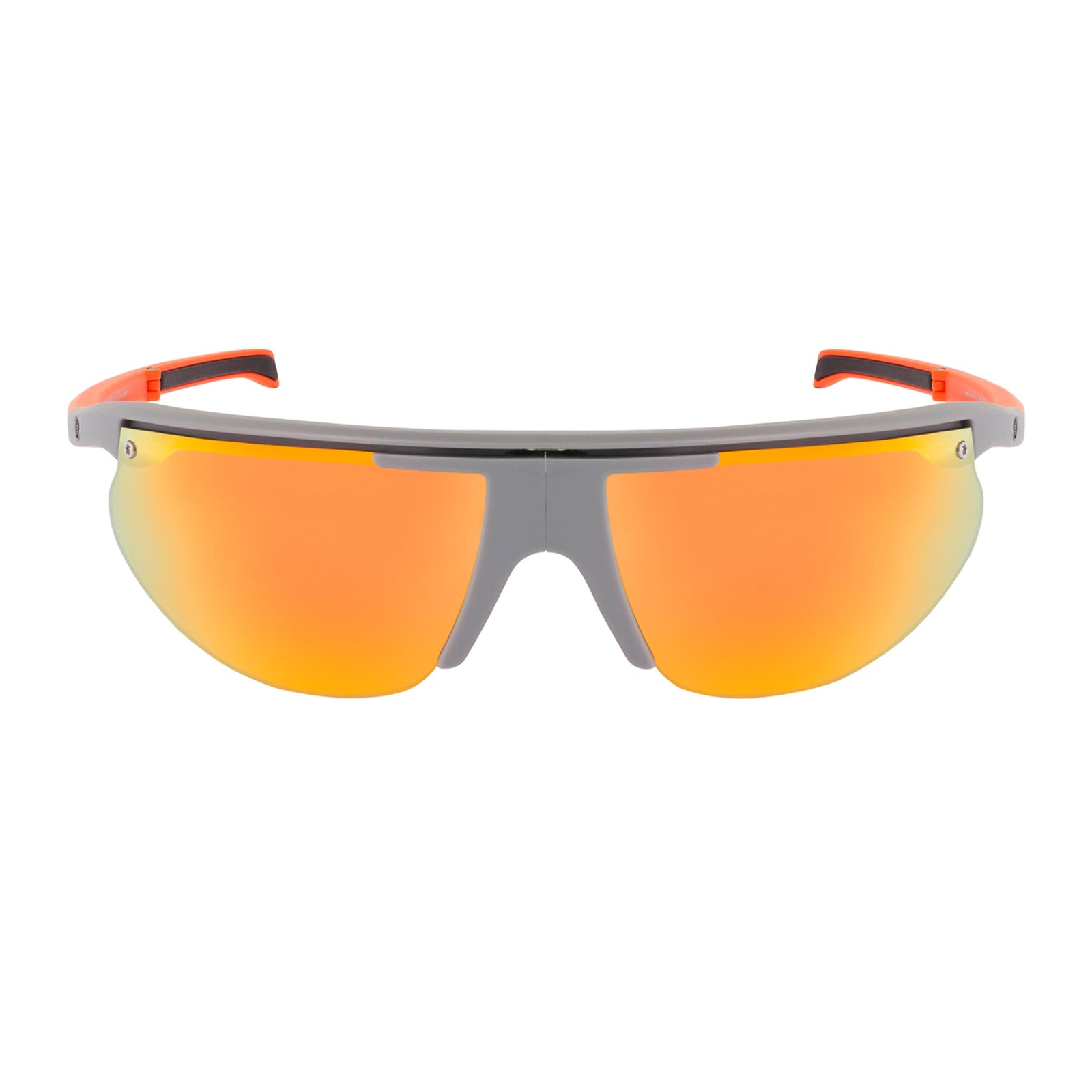 Popticals, Premium Compact Sunglasses, PopTrail, 010081-OMON, Polarized Sunglasses, Matte Gray/Orange Frame, Gray Lenses w/Orange Mirror Finish, Front View