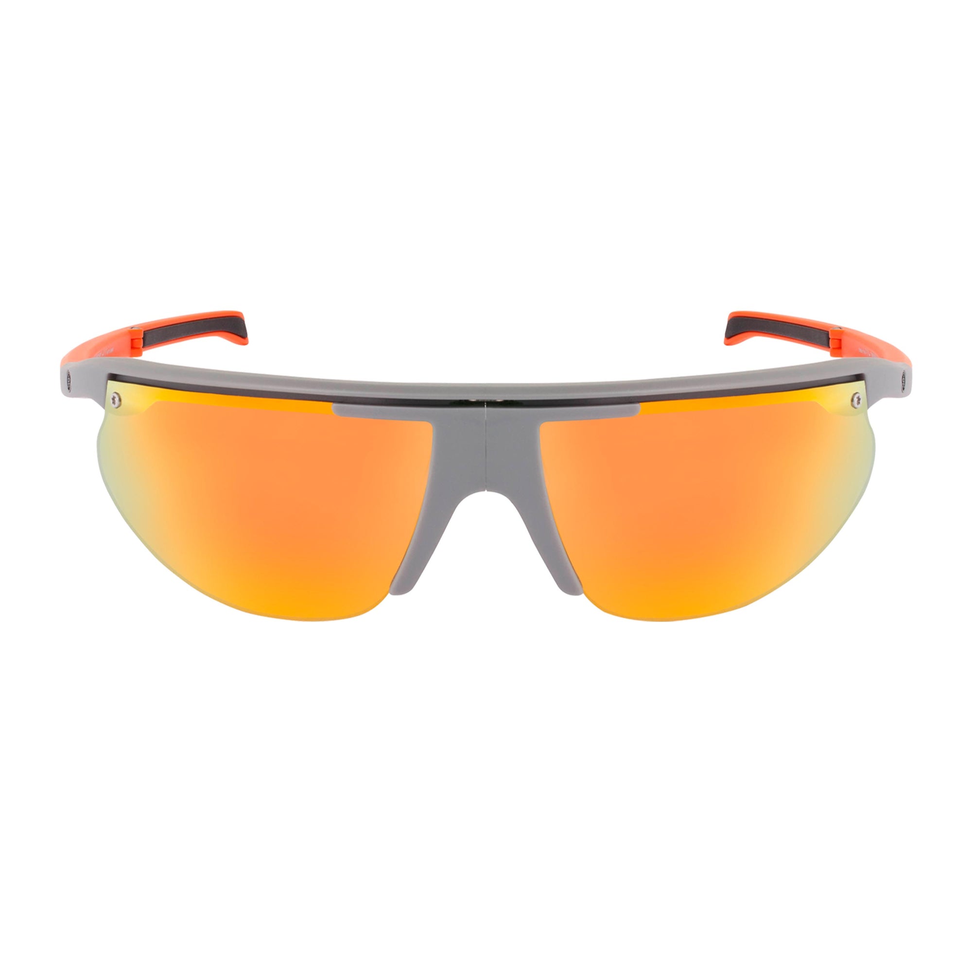 Popticals, Premium Compact Sunglasses, PopTrail, 010081-OMON, Polarized Sunglasses, Matte Gray/Orange Frame, Gray Lenses w/Orange Mirror Finish, Glam View