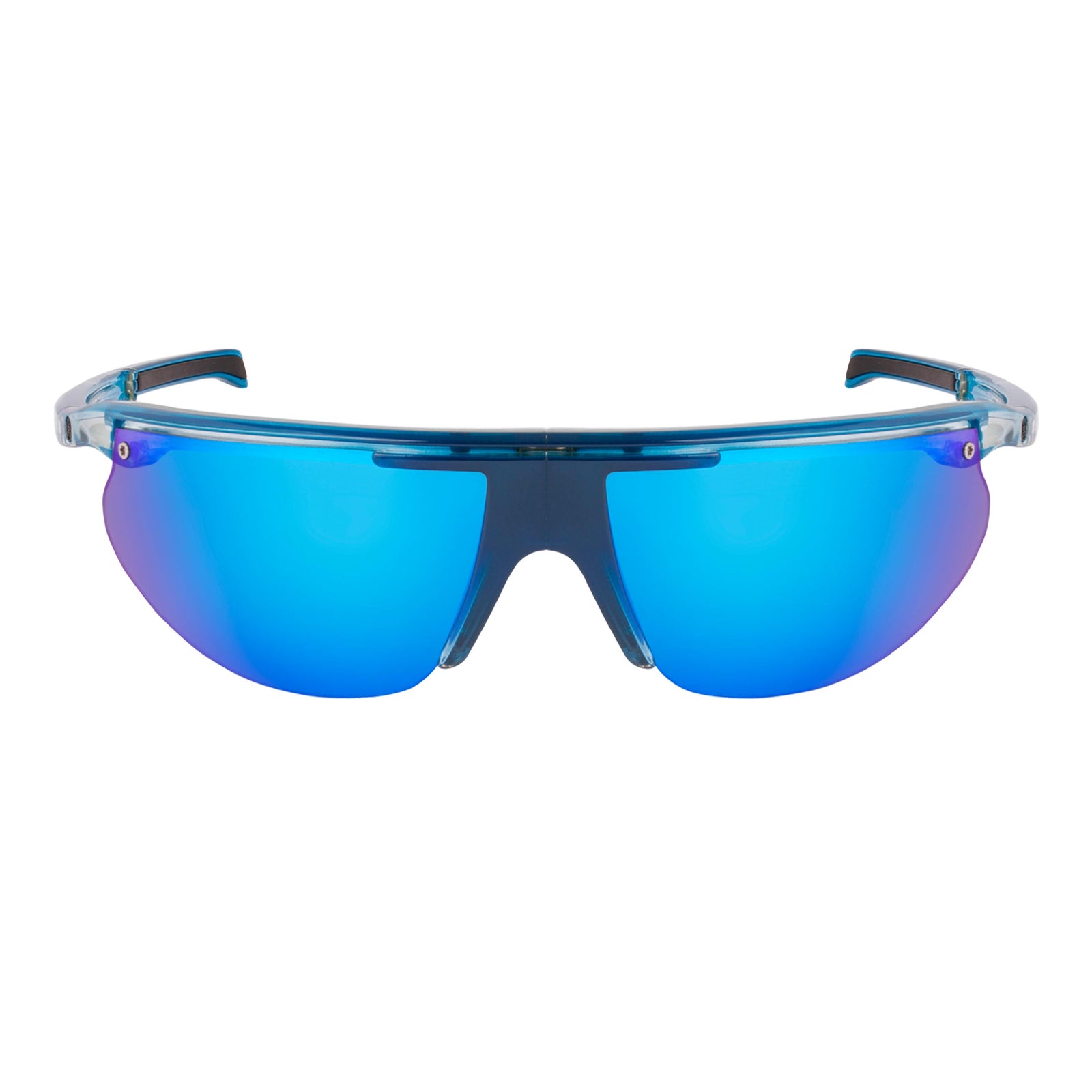 Popticals, Premium Compact Sunglasses, PopTrail, 030081-BFUN, Polarized Sunglasses, Gloss Blue over Crystal Frame, Gray Lenses w/Blue Mirror Finish, Front View