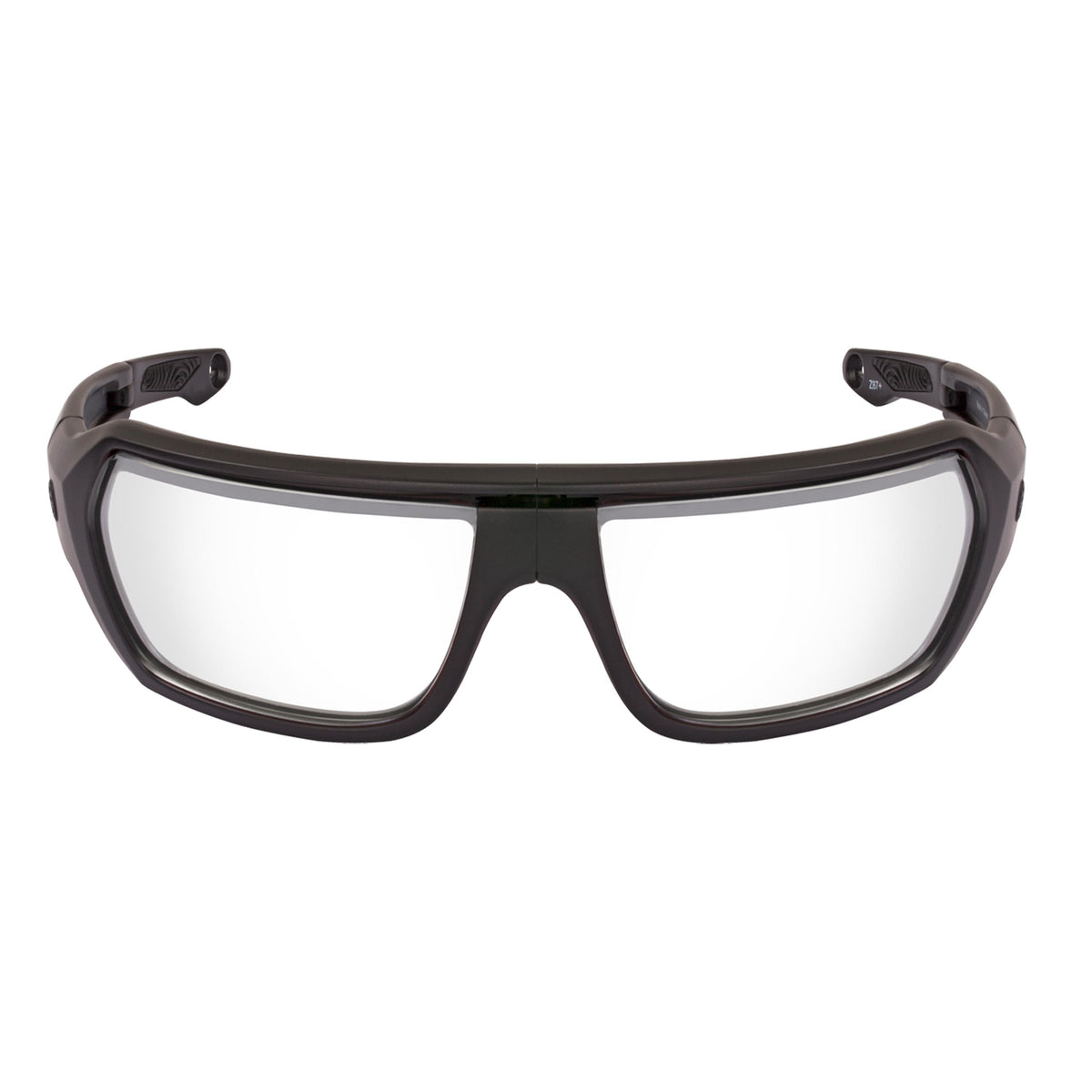 Popticals, Premium Compact Sunglasses, PopZulu, 600010-BMXZ, Standard Sunglasses, Matte Black Frame, Clear Opx Lenses, Front View