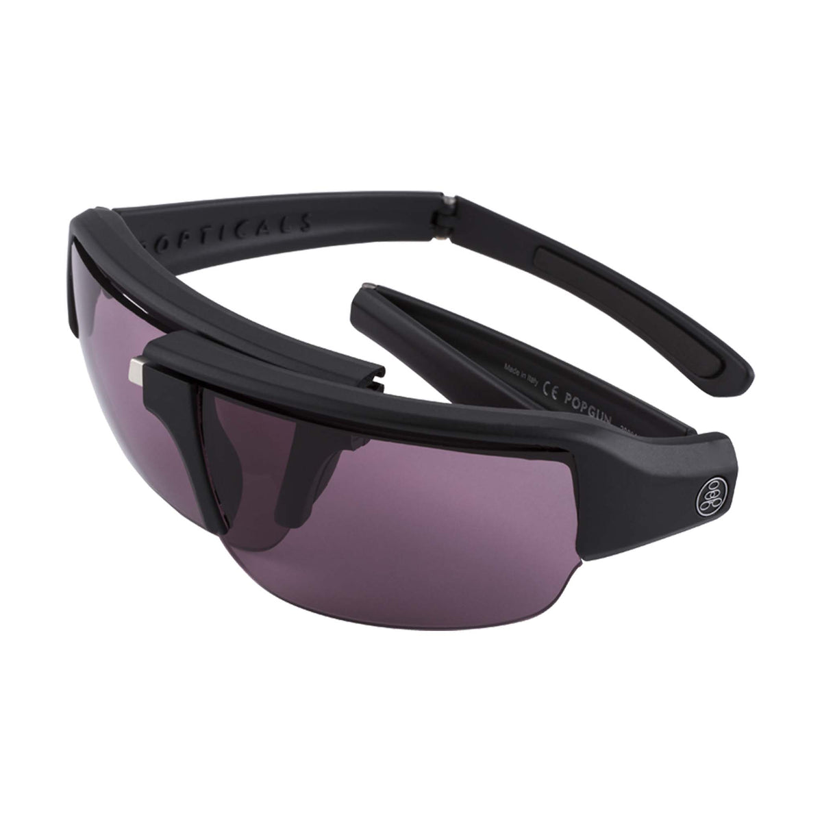 Popticals, Premium Compact Sunglasses, PopGun, 200010-BMVS, Standard Golf Sunglasses, Matte Black Frame, Violet Golf Lenses, Spider View