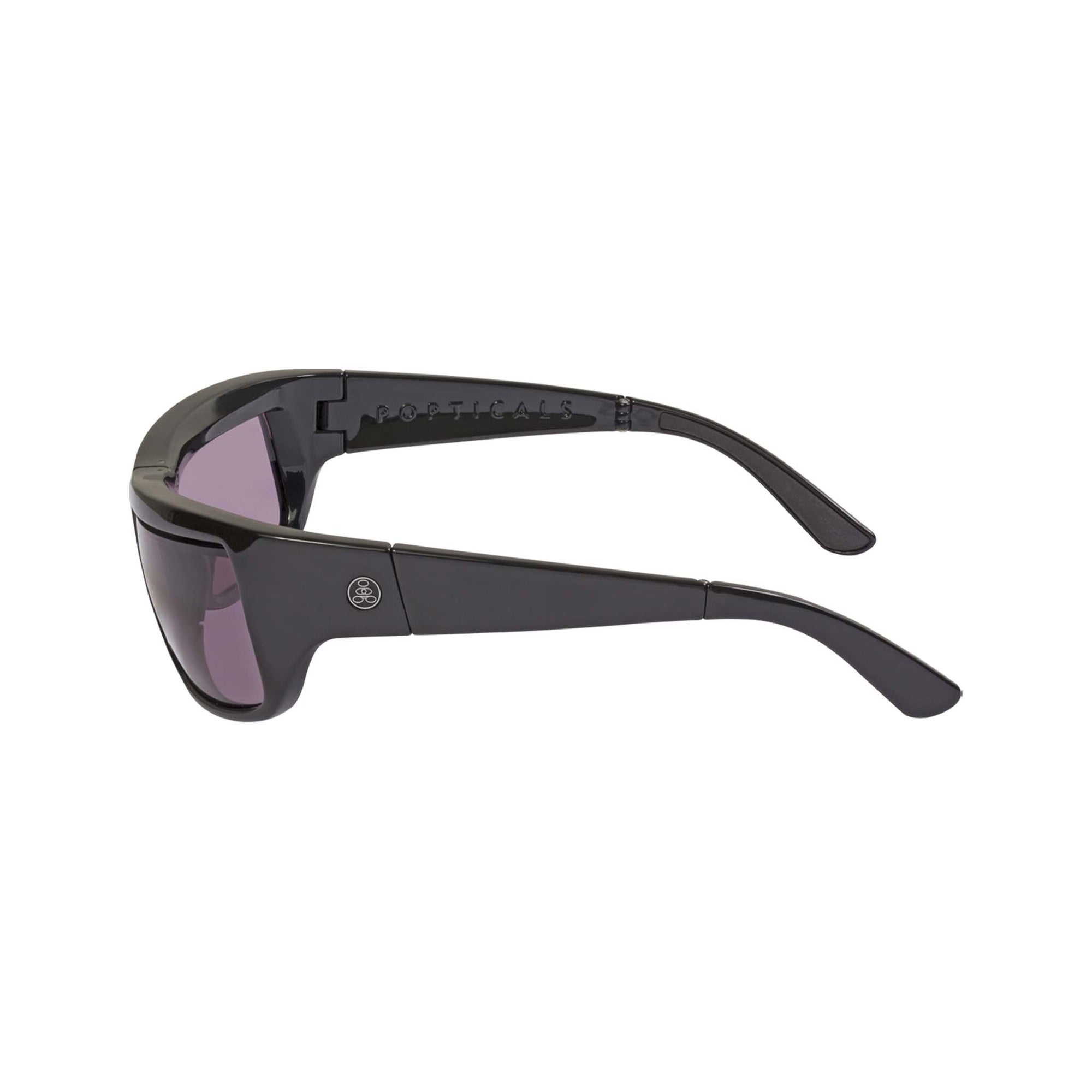 Popticals, Premium Compact Sunglasses, PopH2O, 200070-BGVS, Polarized Sunglasses, Gloss Black Frame, Violet Golf Lenses, Side View