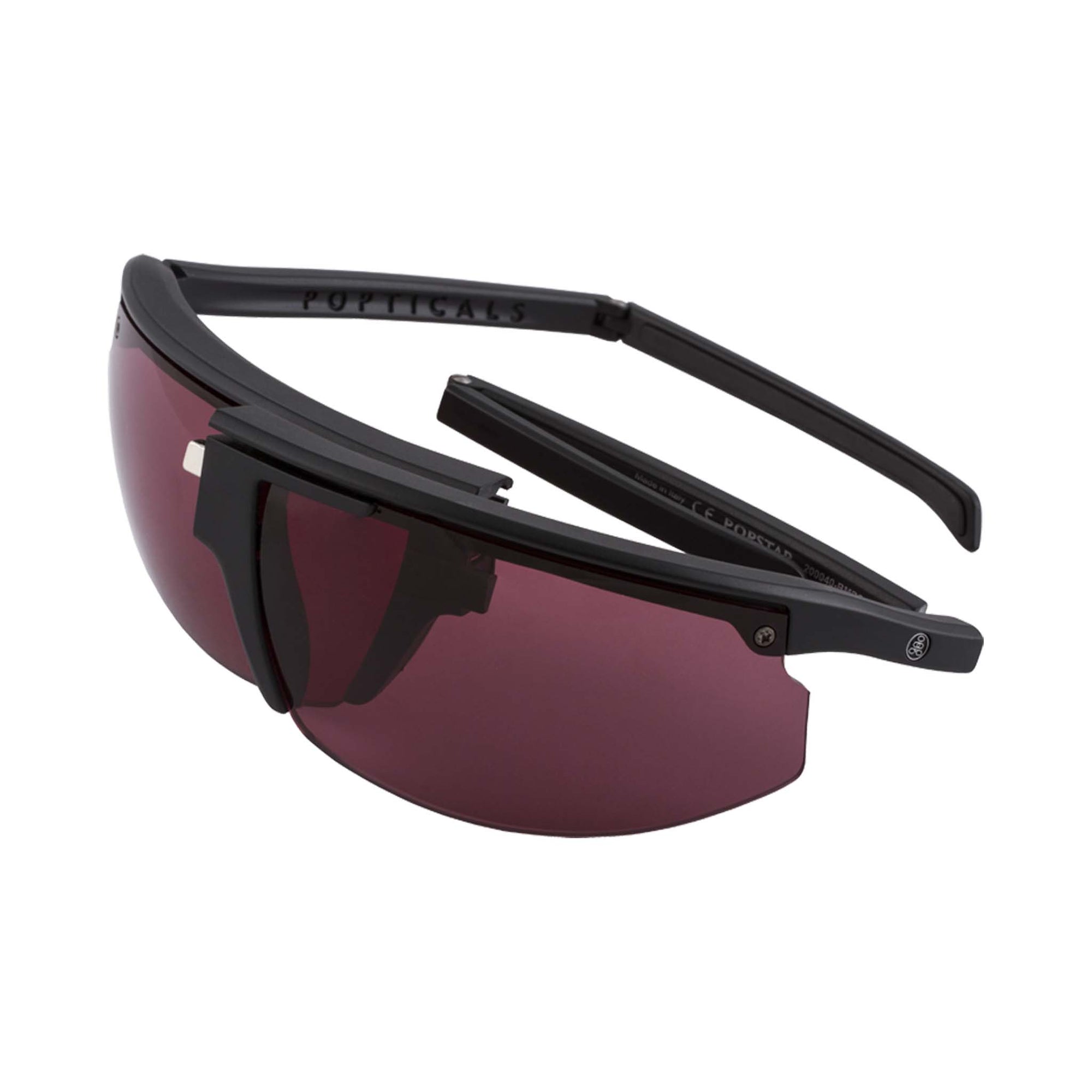 Popticals, Premium Compact Sunglasses, PopStar, 200040-BMPS, Standard Golf Sunglasses, Matte Black Frame, Purple Golf Lenses, Glam View