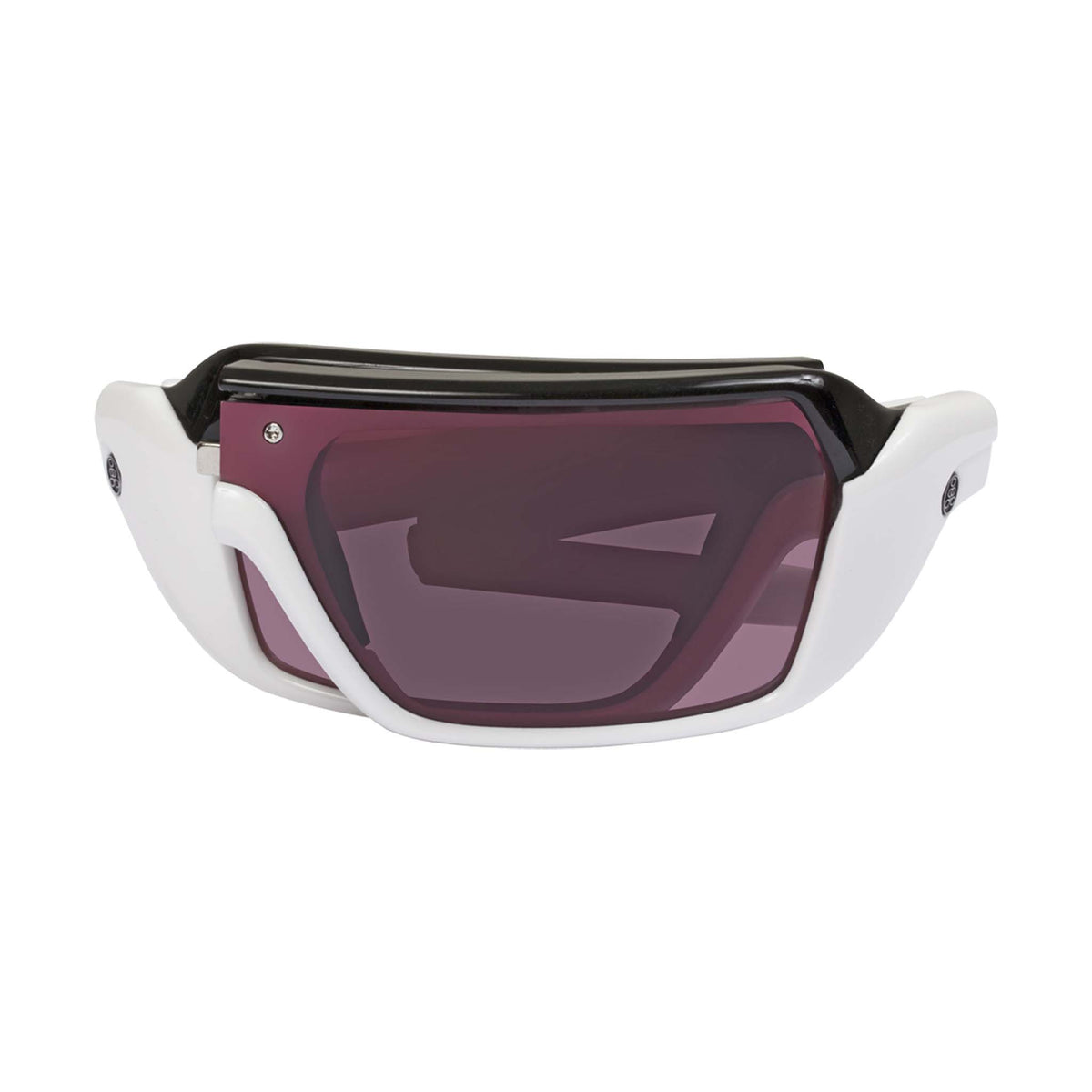 Popticals, Premium Compact Sunglasses, PopStorm, 200060-WBPS, Standard Sunglasses, Gloss Black/White Frame, Purple Golf Lenses, Compact View