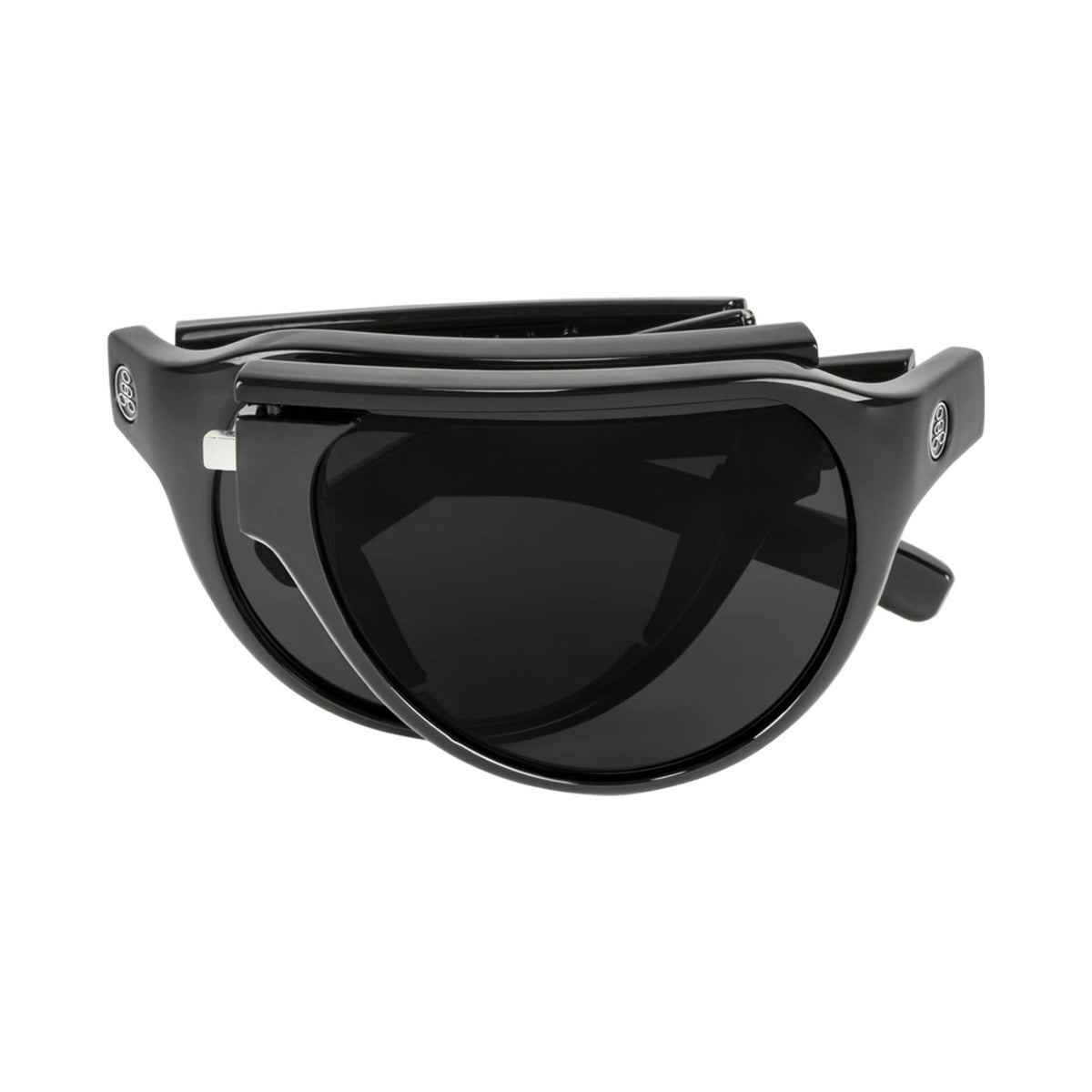 Popticals, Premium Compact Sunglasses, PopAir, 300010-BGGP, Polarized Sunglasses, Gloss Black Frame, Gray Lenses, Compact View