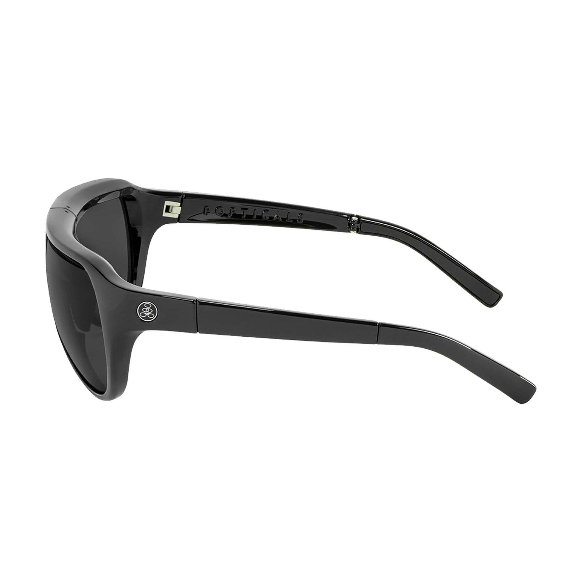 Popticals, Premium Compact Sunglasses, PopAir, 300010-BGGP, Polarized Sunglasses, Gloss Black Frame, Gray Lenses, Side View