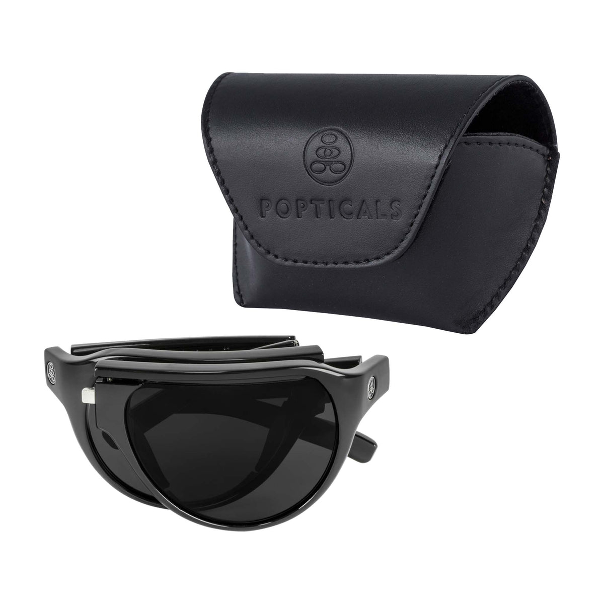 Popticals, Premium Compact Sunglasses, PopAir, 300010-BGGS, Standard Sunglasses, Gloss Black Frame, Gray Lenses, Case View