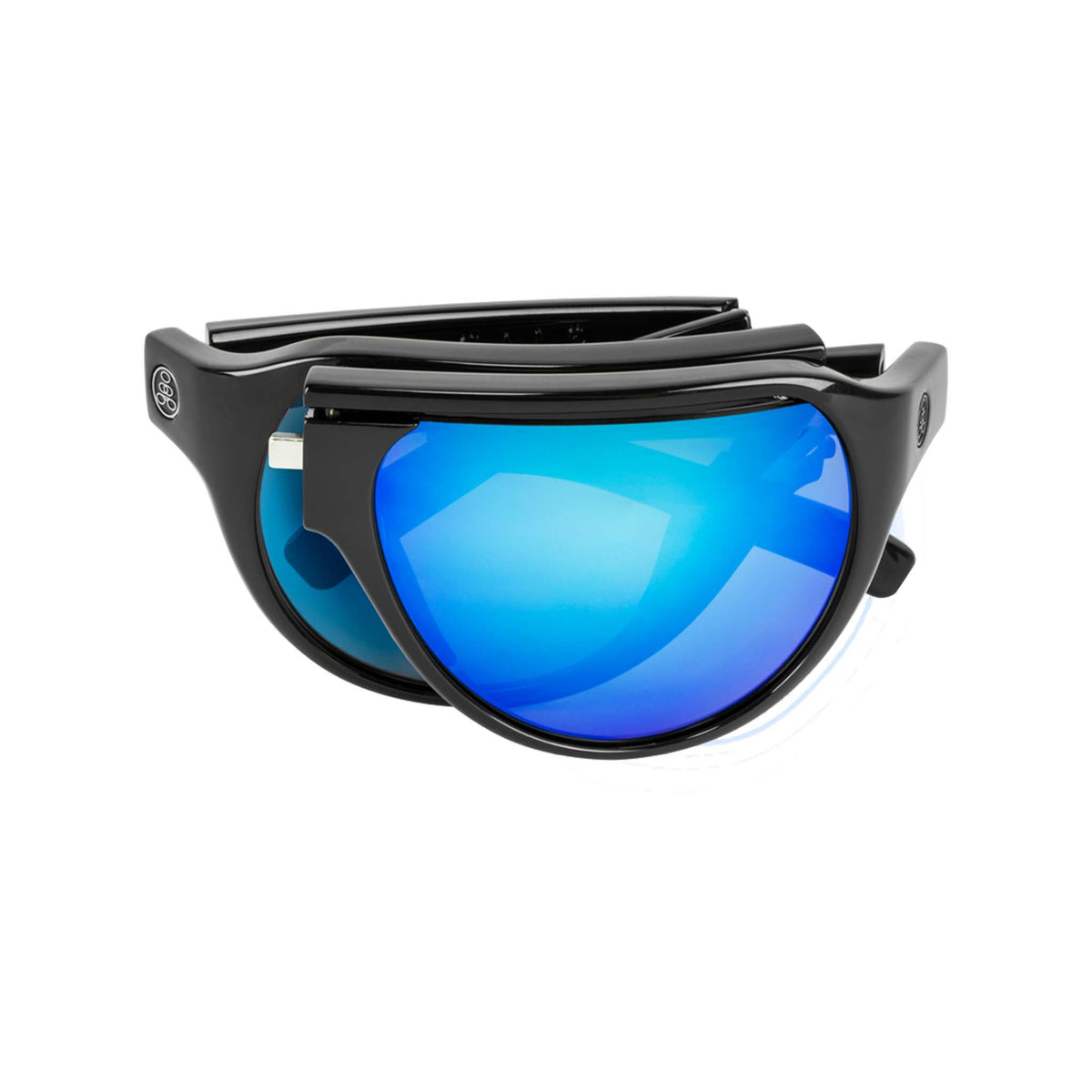 Popticals, Premium Compact Sunglasses, PopAir, 300010-BGUN, Polarized Sunglasses, Gloss Black Frame, Gray Lenses with Blue Mirror Finish, Compact View