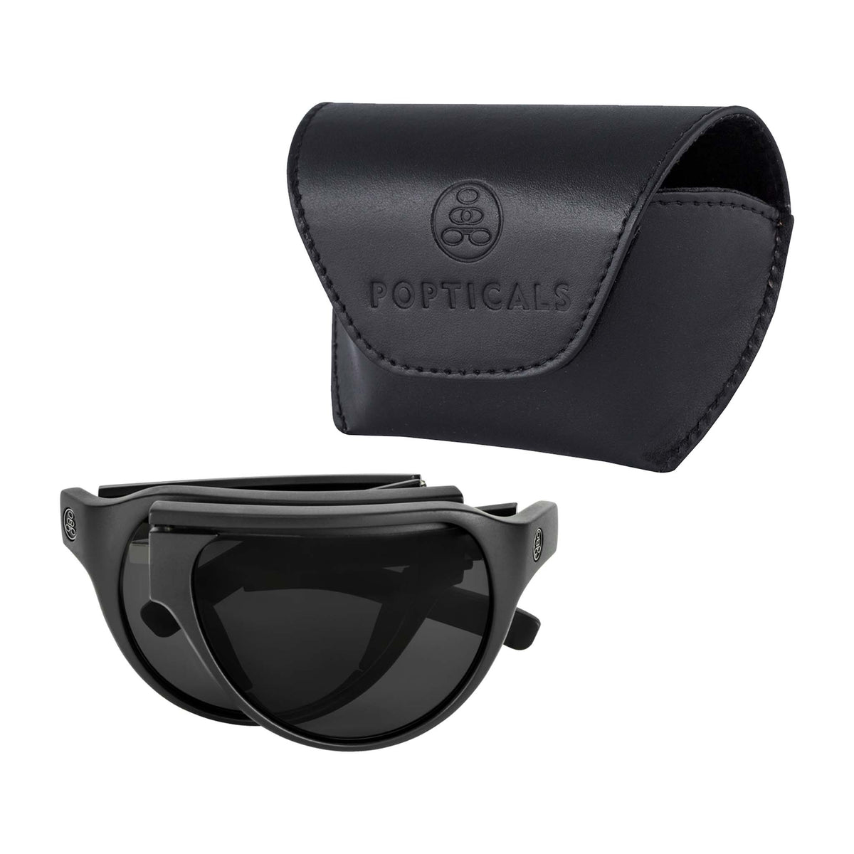 Popticals, Premium Compact Sunglasses, PopAir, 300010-BMGP, Polarized Sunglasses, Matte Black Frame, Gray Lenses, Case View