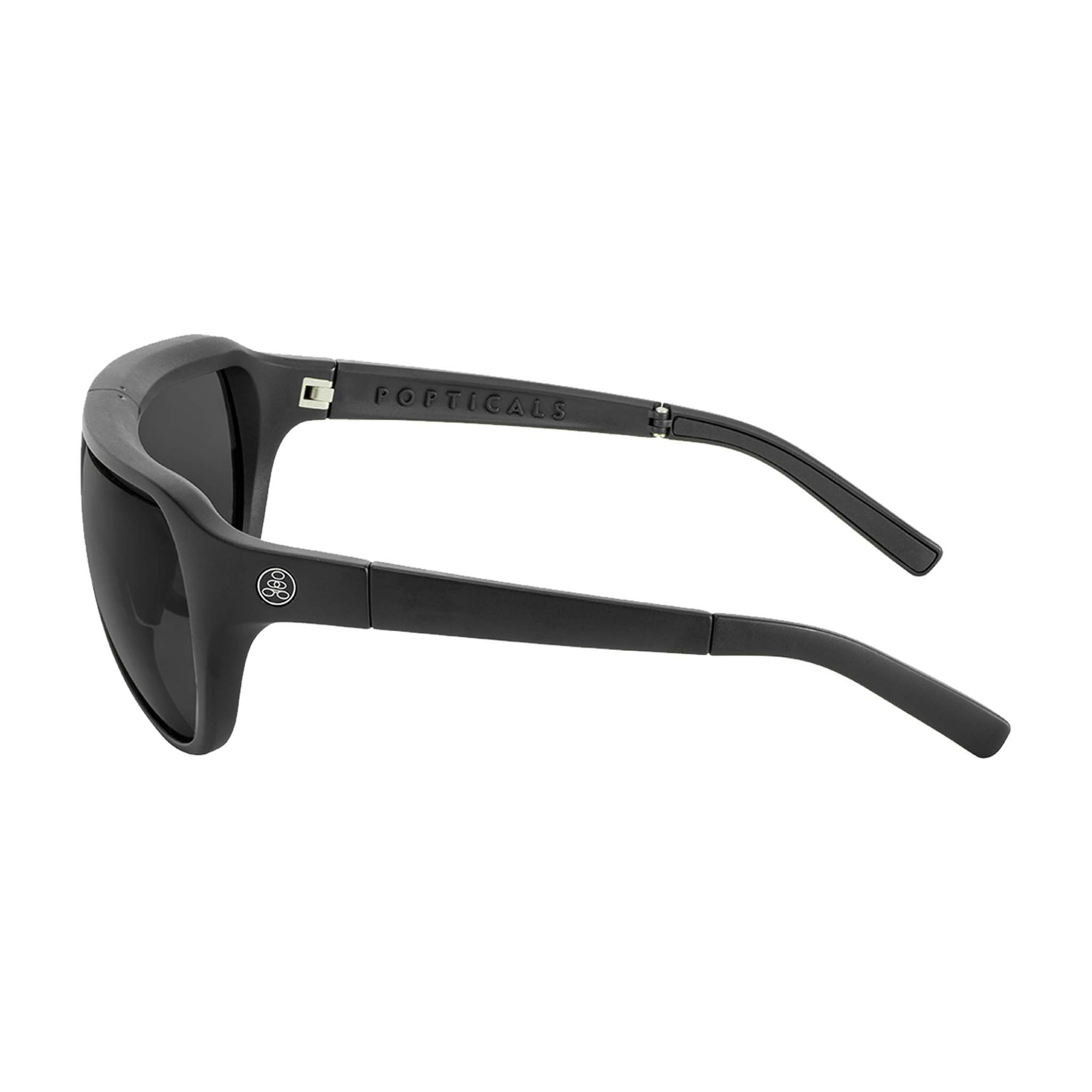 Popticals, Premium Compact Sunglasses, PopAir, 300010-BMGP, Polarized Sunglasses, Matte Black Frame, Gray Lenses, Side View