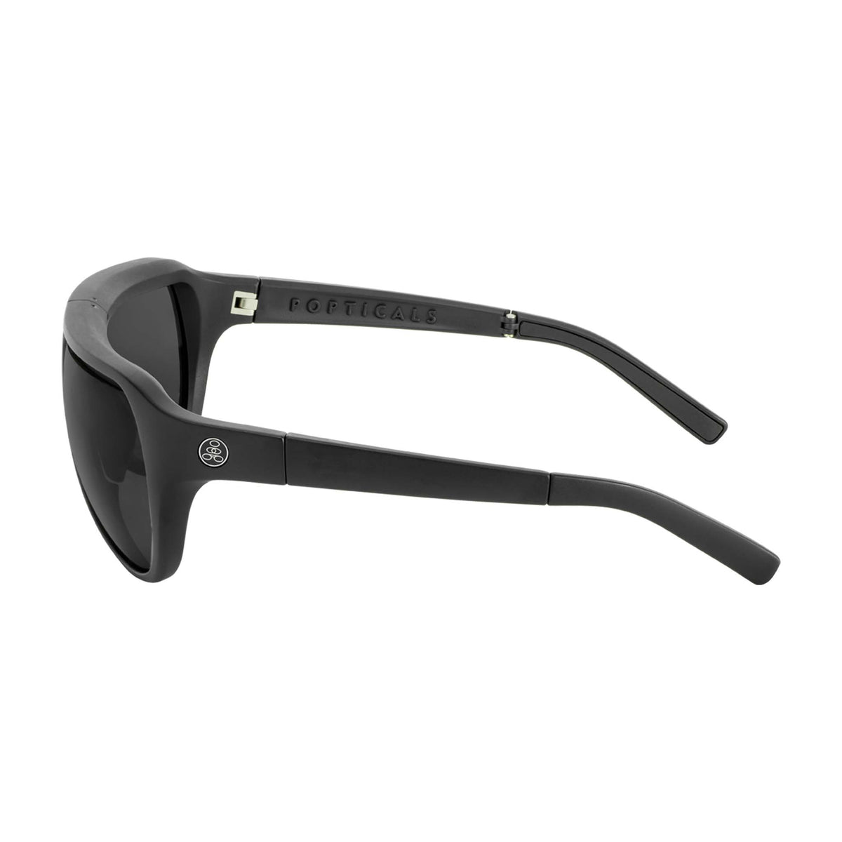 Popticals, Premium Compact Sunglasses, PopAir, 300010-BMGS, Standard Sunglasses, Matte Black Frame, Gray Lenses, Side View
