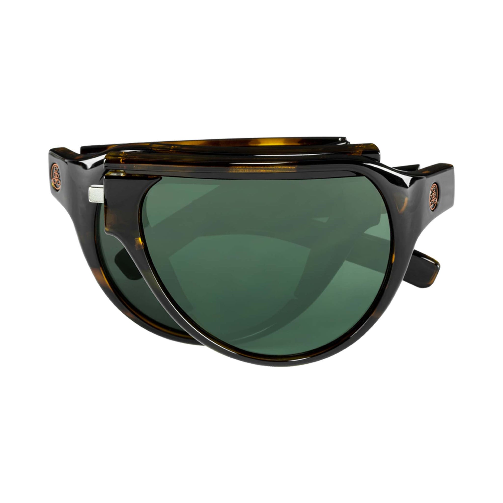 Popticals, Premium Compact Sunglasses, PopAir, 300010-CTEP, Polarized Sunglasses, Gloss Tortoise Frame, Green Lenses, Compact View