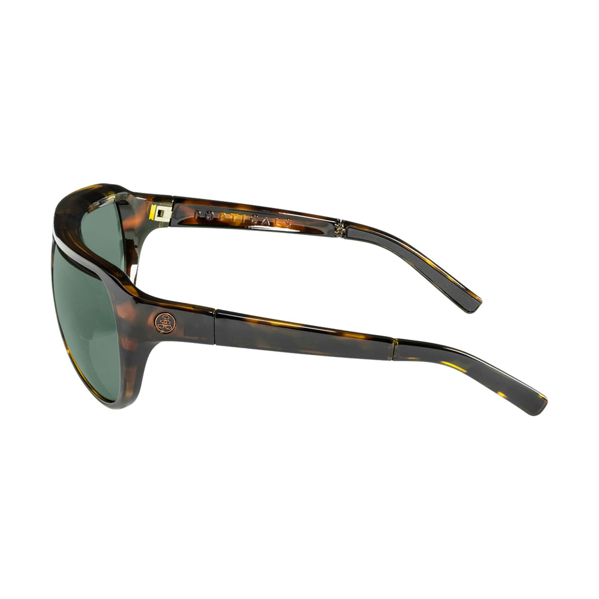 Popticals, Premium Compact Sunglasses, PopAir, 300010-CTEP, Polarized Sunglasses, Gloss Tortoise Frame, Green Lenses, Side View