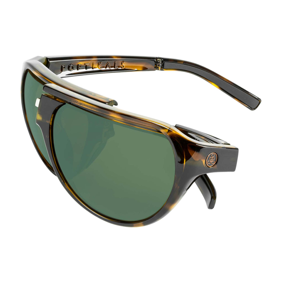 Popticals, Premium Compact Sunglasses, PopAir, 300010-CTEP, Polarized Sunglasses, Gloss Tortoise Frame, Green Lenses, Spider View