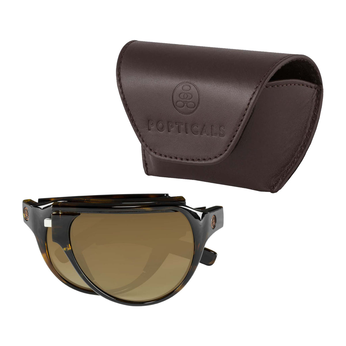 Popticals, Premium Compact Sunglasses, PopAir, 300010-CTNC, Polarized Sunglasses, Gloss Tortoise Frame, Gradient Brown Lenses, Case View