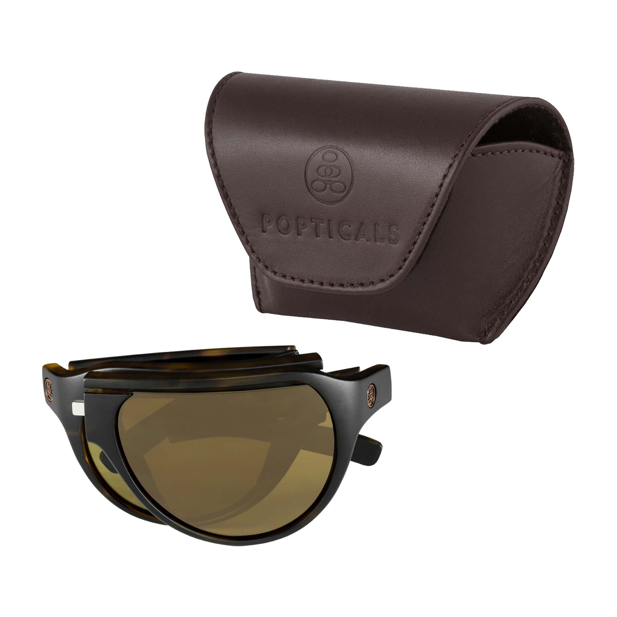 Popticals, Premium Compact Sunglasses, PopAir, 300010-CUNS, Standard Sunglasses, Matte Tortoise Frame, Brown Lenses, Case View