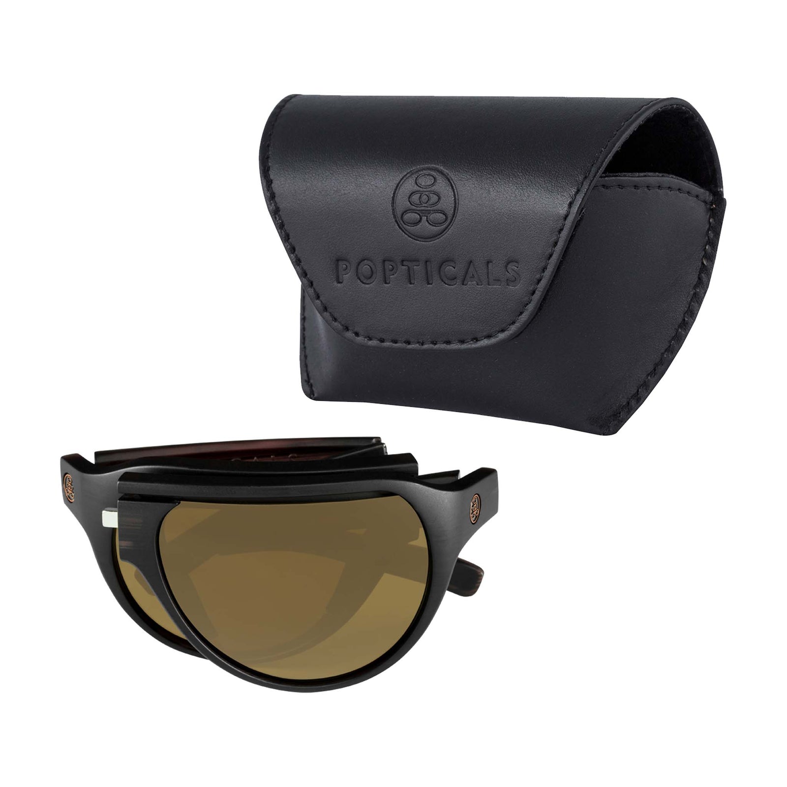 Popticals, Premium Compact Sunglasses, PopAir, 300010-DUNP, Polarized Sunglasses, Matte Driftwood Frame, Brown Lenses, Case View
