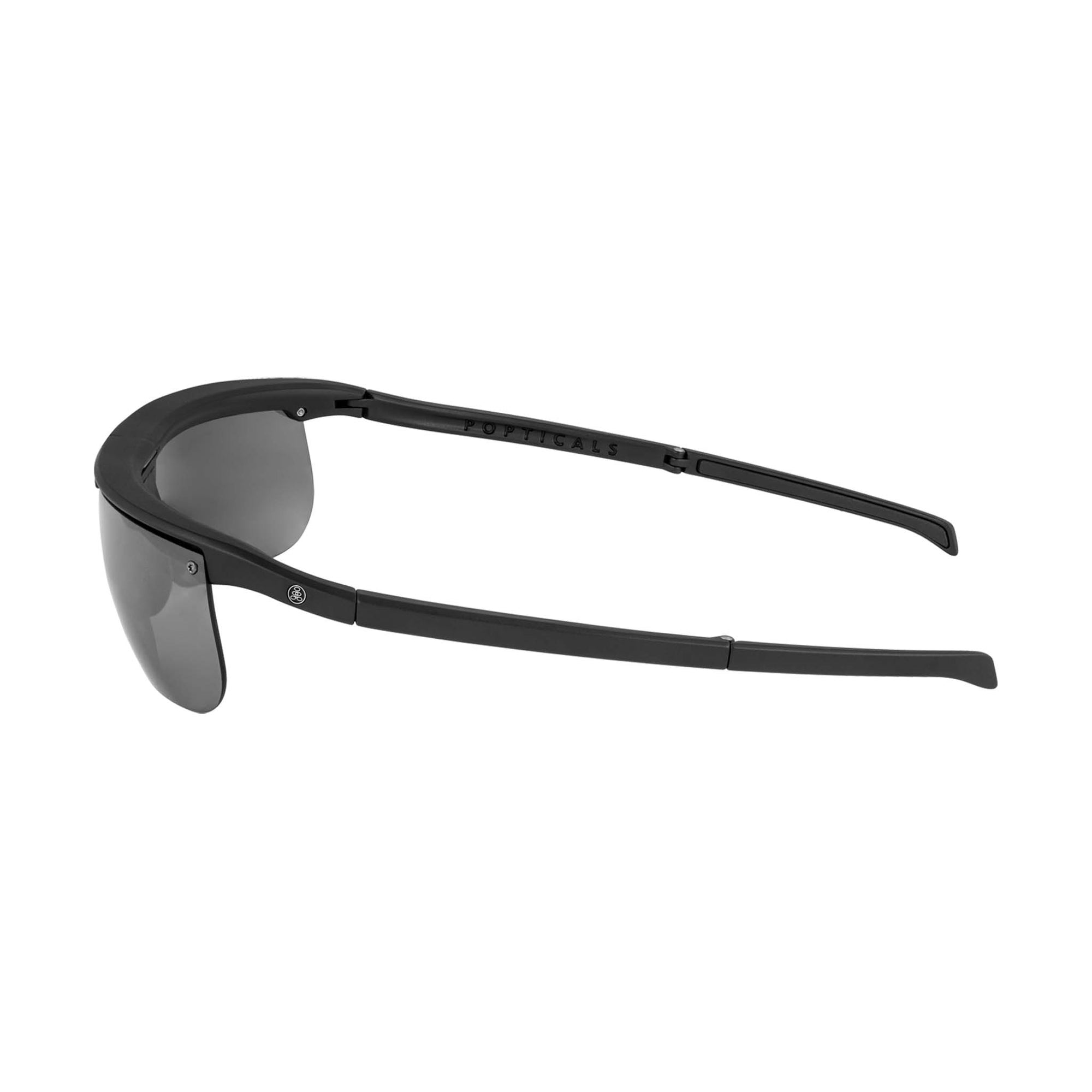 Popticals, Premium Compact Sunglasses, PopArt, 010030-BMGP, Polarized Sunglasses, Matte Black Frame, Gray Lenses, Side View