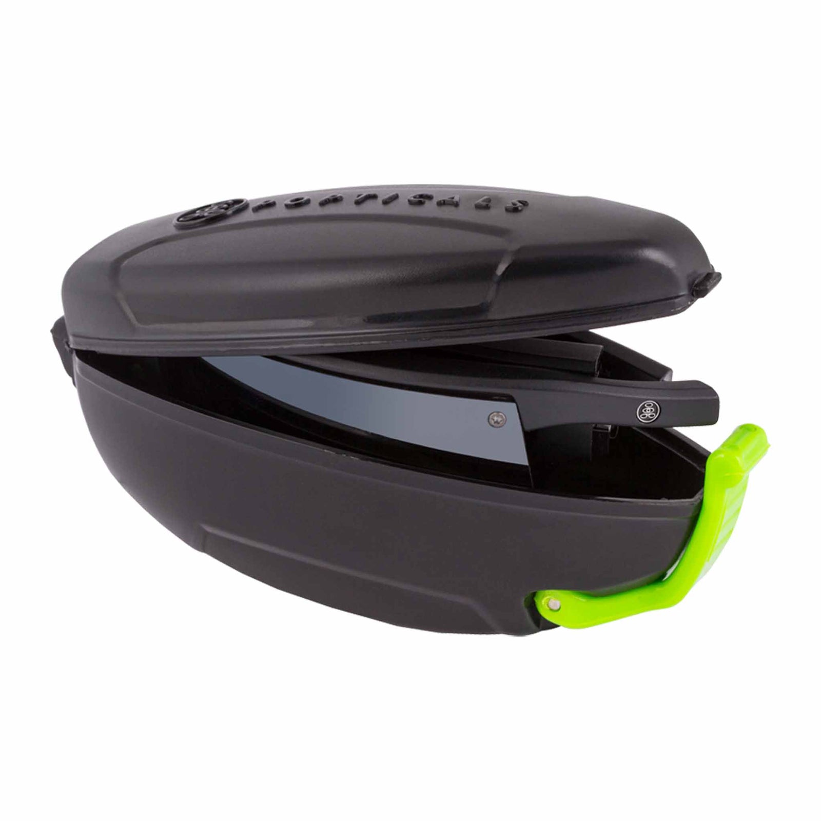 Popticals, Premium Compact Sunglasses, PopArt, 010030-BMLN, Polarized Sunglasses, Matte Black Frame, Gray Lenses with Silver Mirror Finish, Case View