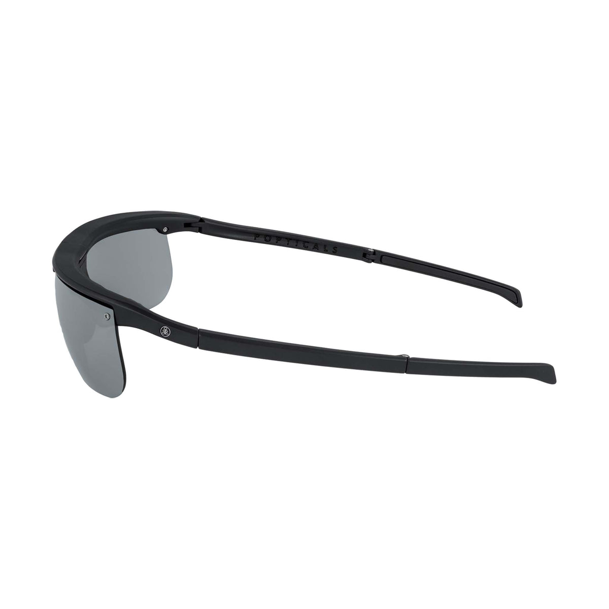 Popticals, Premium Compact Sunglasses, PopArt, 010030-BMLN, Polarized Sunglasses, Matte Black Frame, Gray Lenses with Silver Mirror Finish, Side View