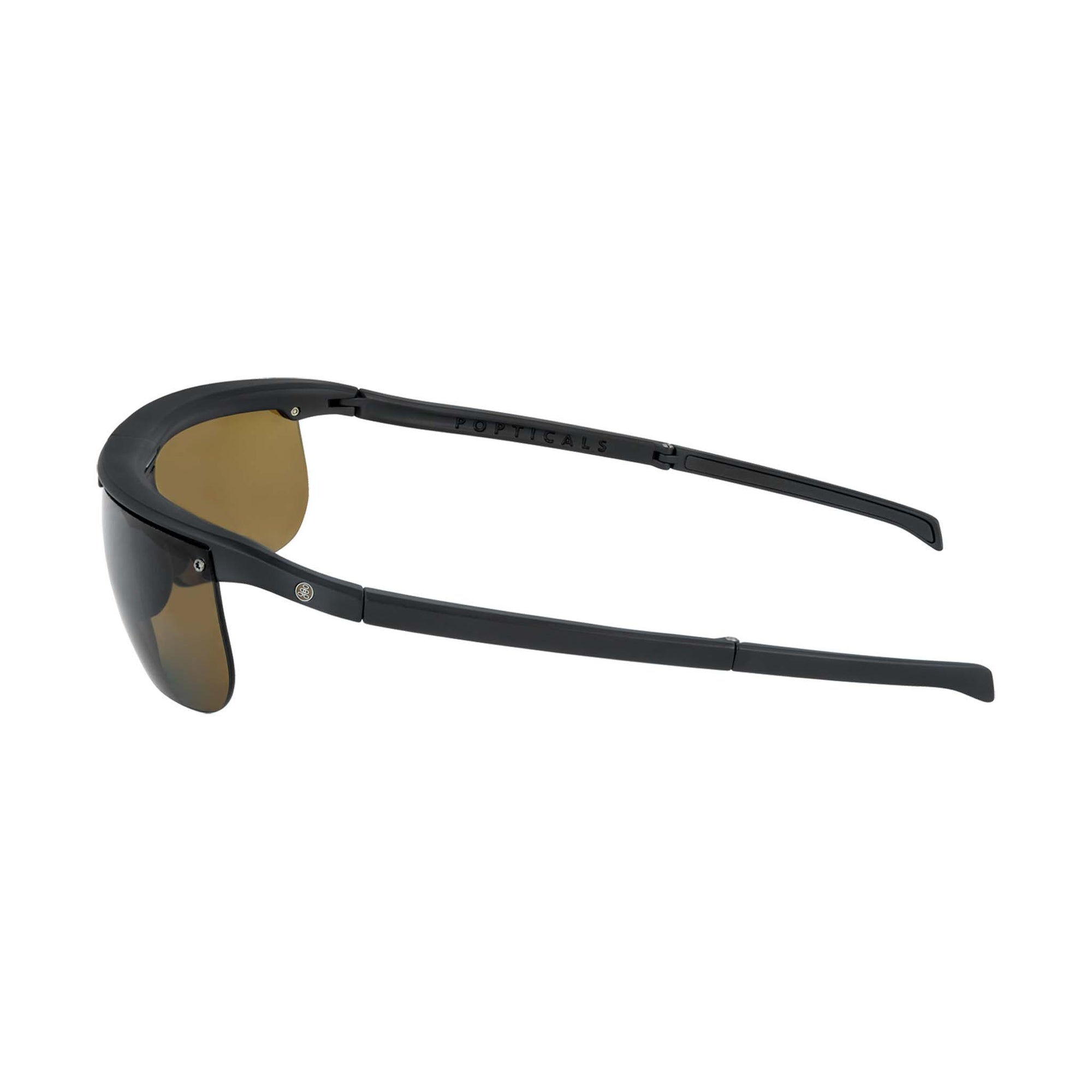 Popticals, Premium Compact Sunglasses, PopArt, 010030-BMNP, Polarized Sunglasses, Matte Black Frame, Brown Lenses, Side View