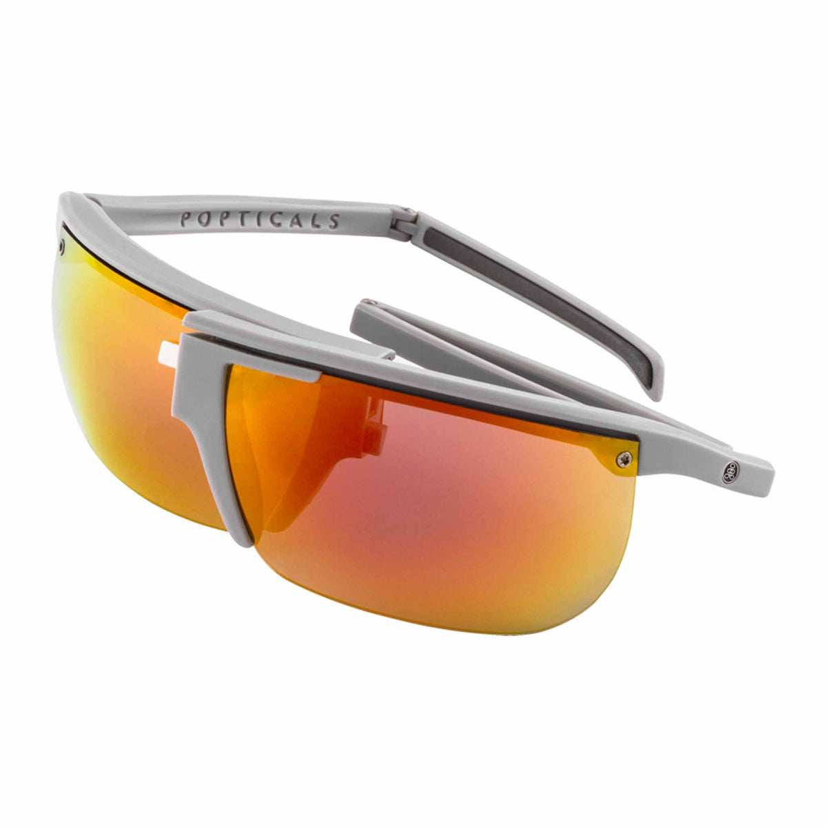 Popticals, Premium Compact Sunglasses, PopArt, 010030-GMON, Polarized Sunglasses, Matte Gray Frame, Gray Lenses with Orange Mirror Finish, Spider View