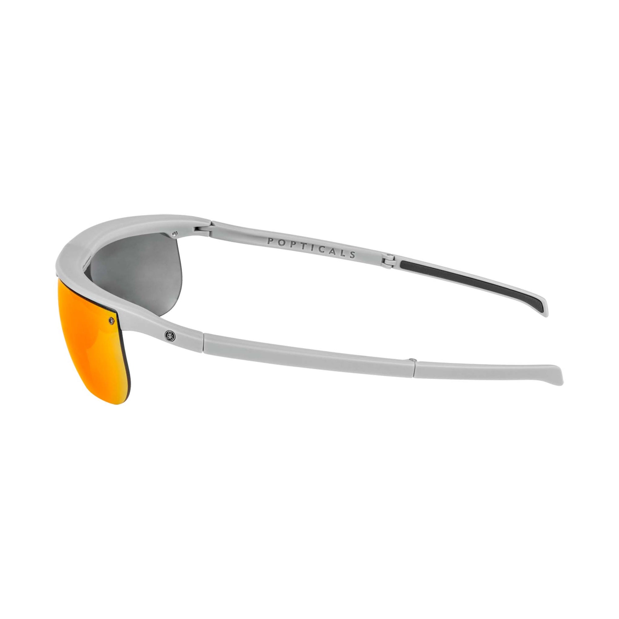 Popticals, Premium Compact Sunglasses, PopArt, 010030-GMON, Polarized Sunglasses, Matte Gray Frame, Gray Lenses with Orange Mirror Finish, Side View