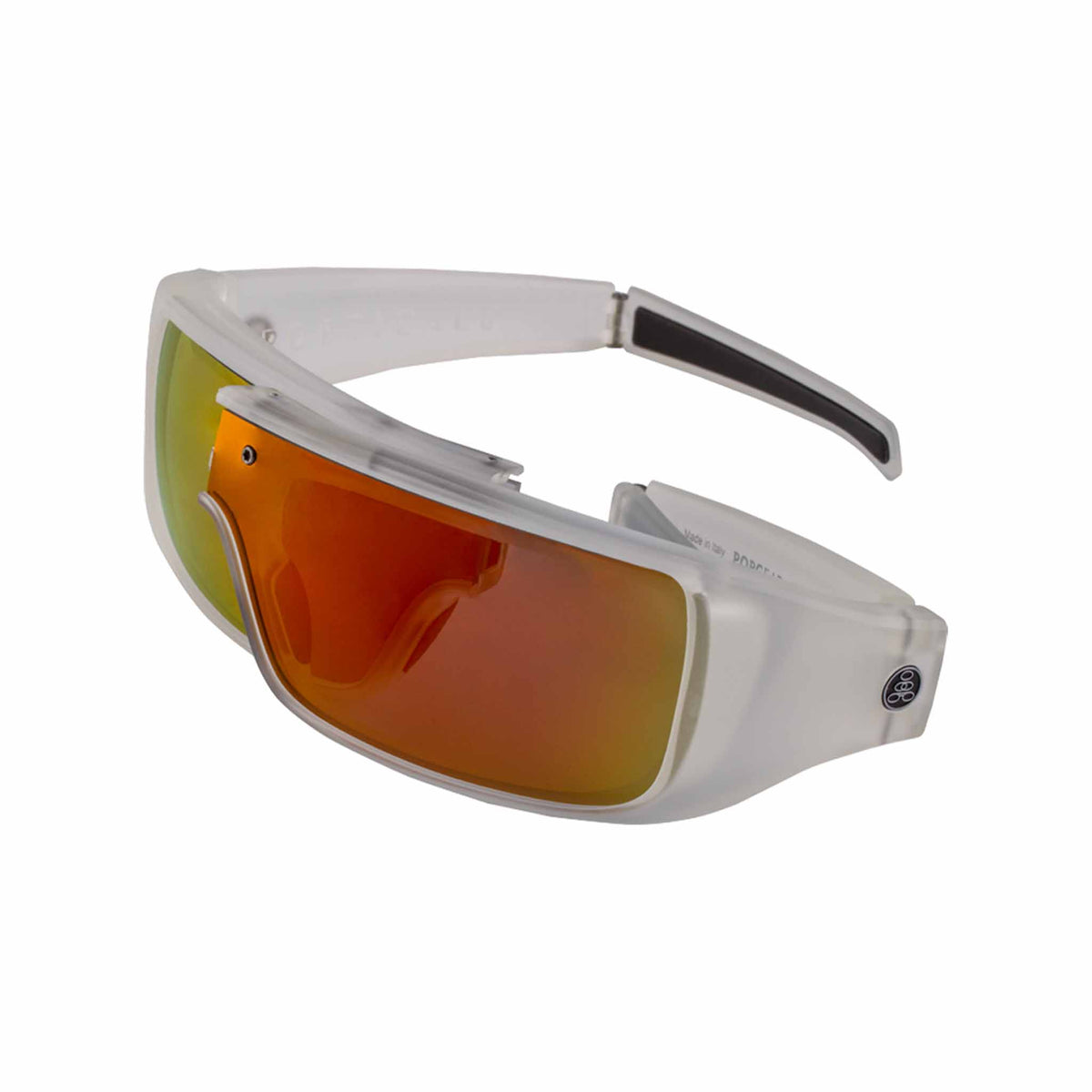 Popticals, Premium Compact Sunglasses, PopGear, 010050-XYOO, Standard Sunglasses, Matte Crystal Frame, Gray Lenses with Orange Mirror Finish, Spider View