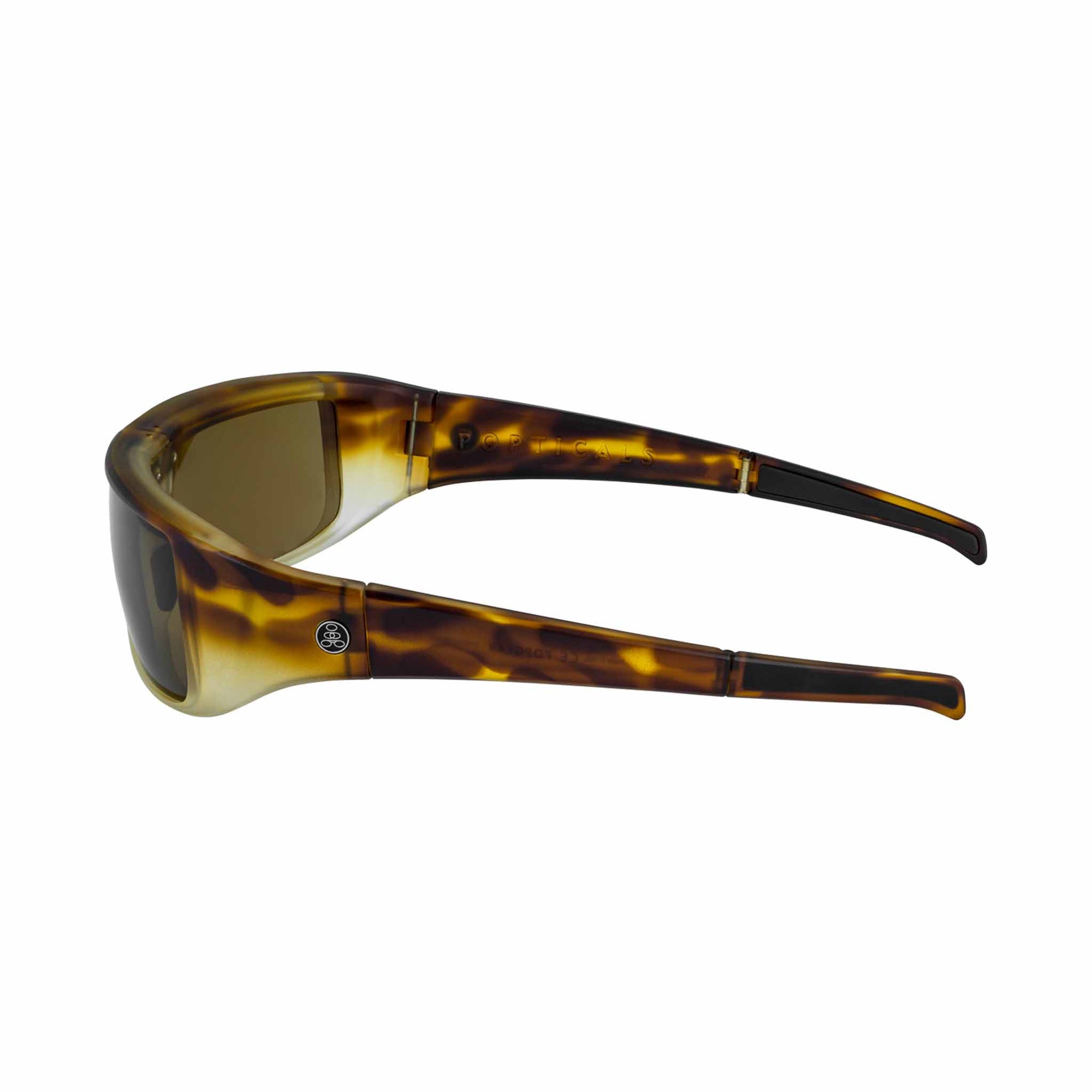 Popticals, Premium Compact Sunglasses, PopGear, 010050-BUNS, Standard Sunglasses, Matte Tortoise Crystal Frames, Brown Lenses, Side View