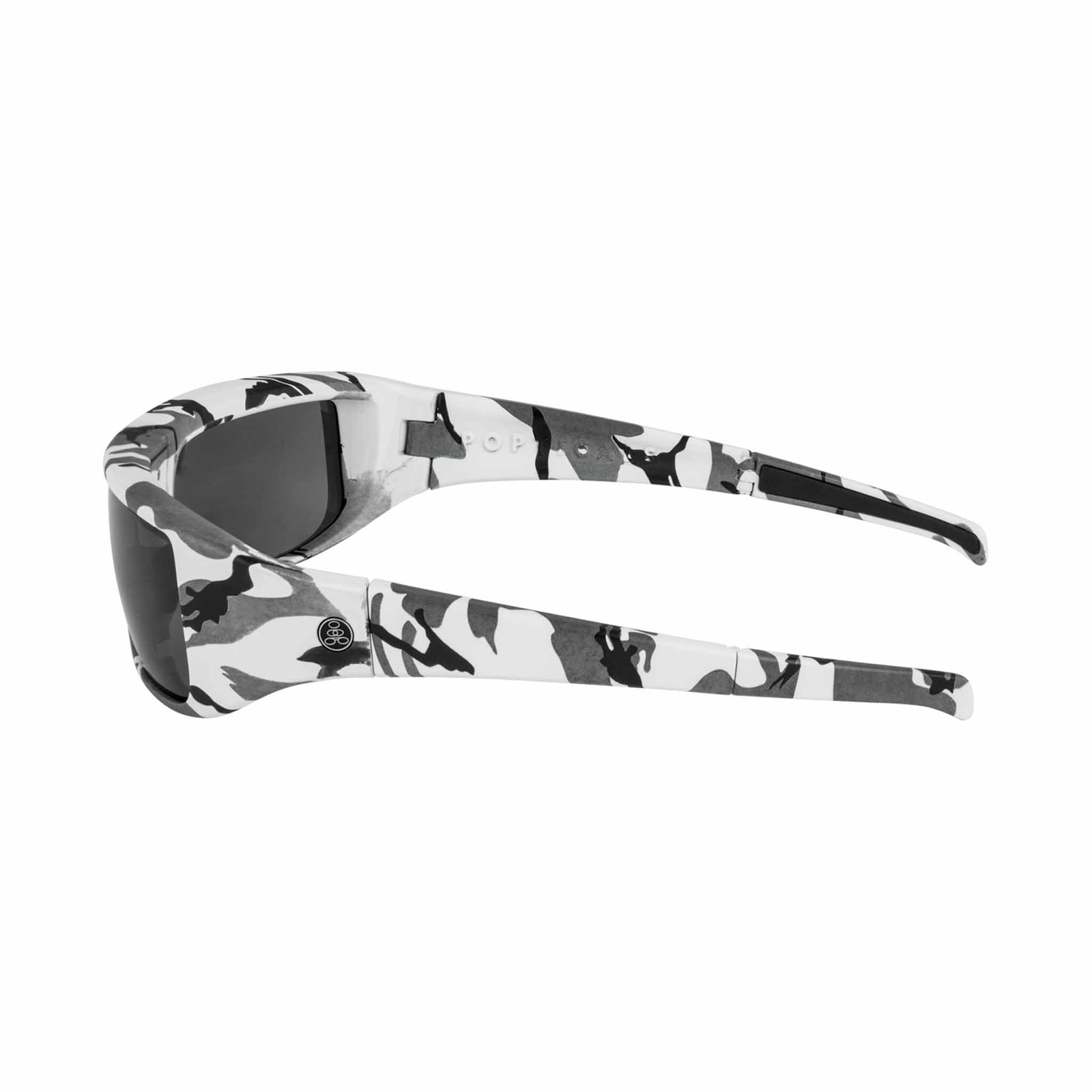 Popticals, Premium Compact Sunglasses, PopGear, 010050-CCGS, Standard Sunglasses, Matte White Camo Frame, Gray Lenses, Side View