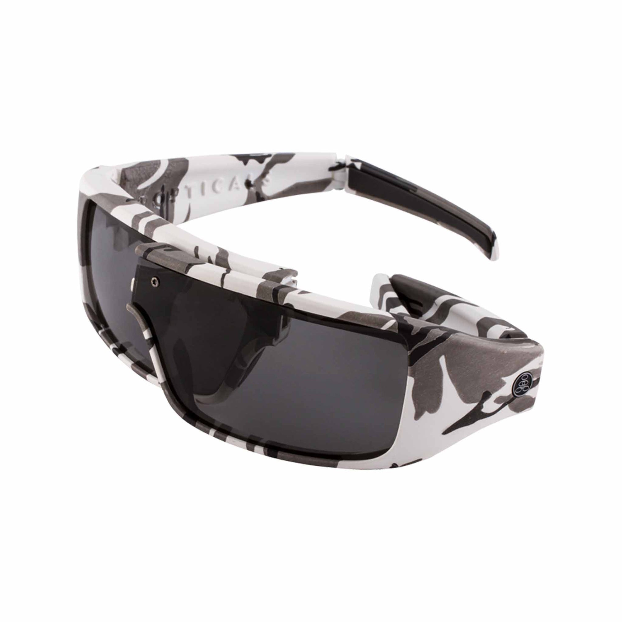 Popticals, Premium Compact Sunglasses, PopGear, 010050-CCGS, Standard Sunglasses, Matte White Camo Frame, Gray Lenses, Spider View