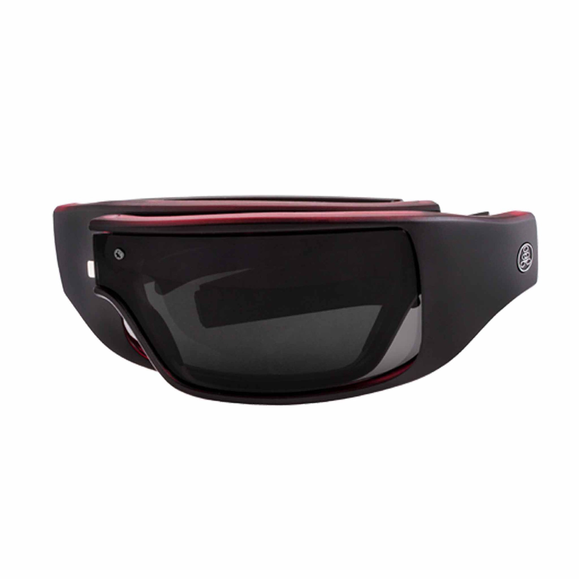 Popticals, Premium Compact Sunglasses, PopGear, 030050-REGP, Polarized Sunglasses, Matte Red/Black Crystal Frame, Gray Lenses, Compact View