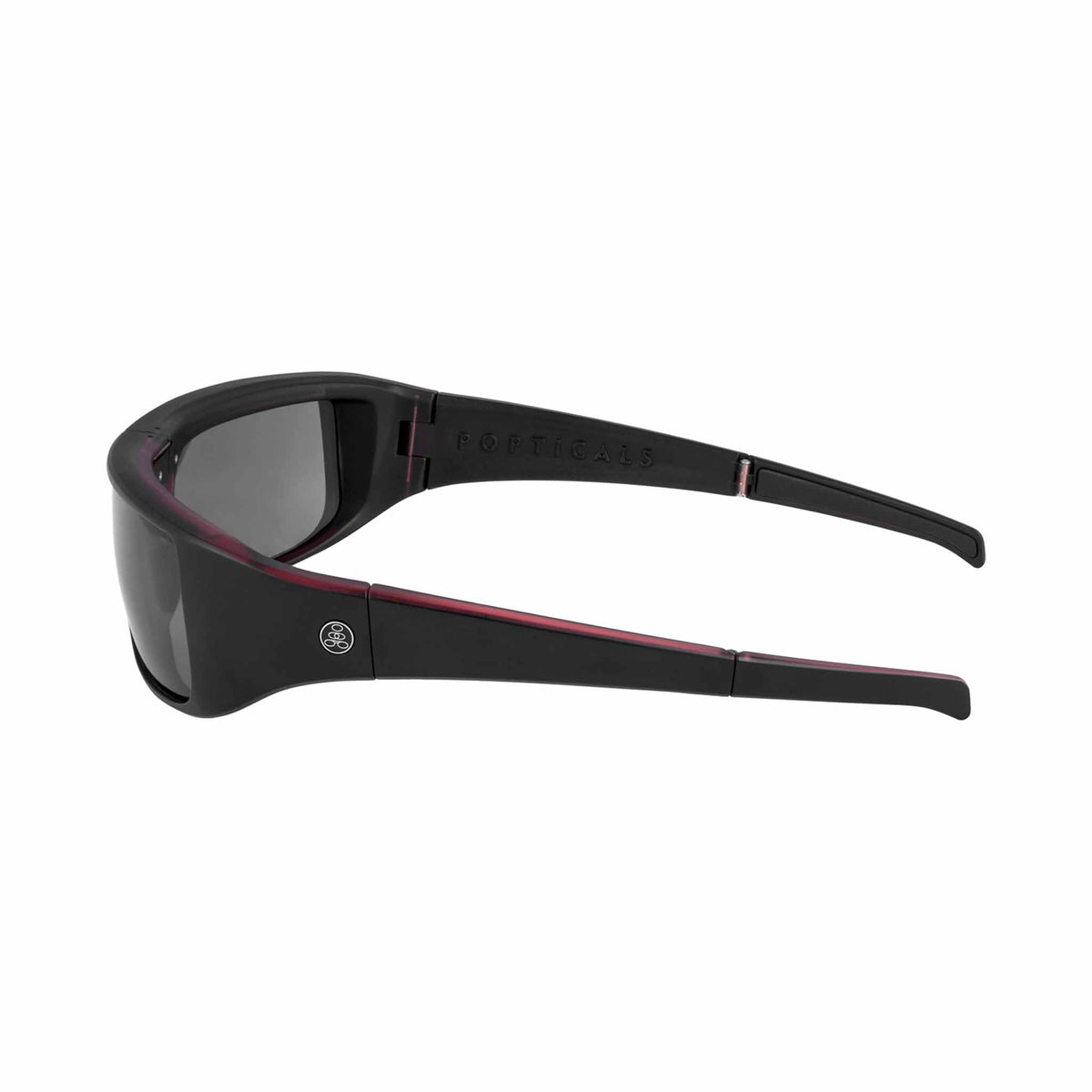 Popticals, Premium Compact Sunglasses, PopGear, 030050-REGP, Polarized Sunglasses, Matte Red/Black Crystal Frame, Gray Lenses, Side View