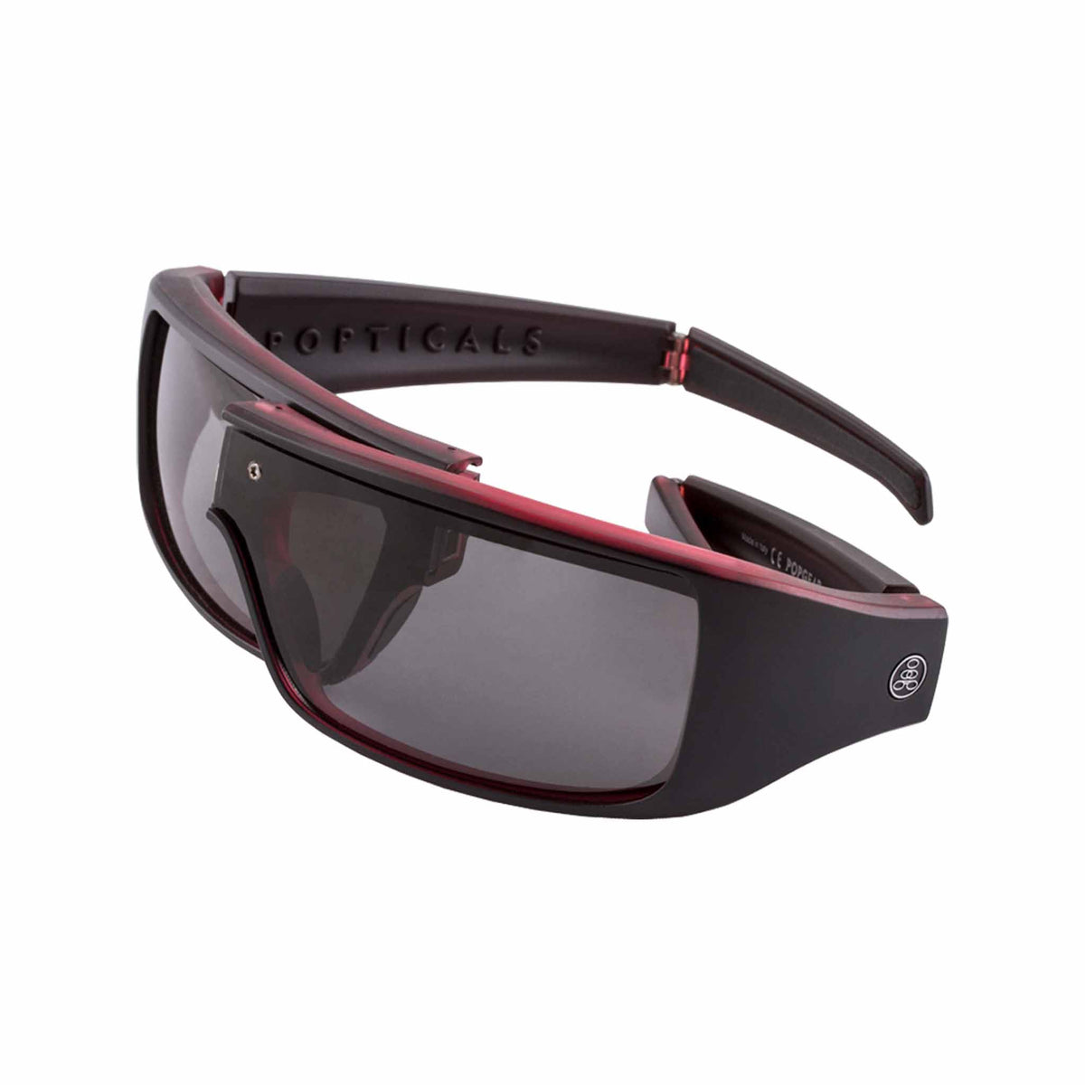 Popticals, Premium Compact Sunglasses, PopGear, 030050-REGP, Polarized Sunglasses, Matte Red/Black Crystal Frame, Gray Lenses, Spider View