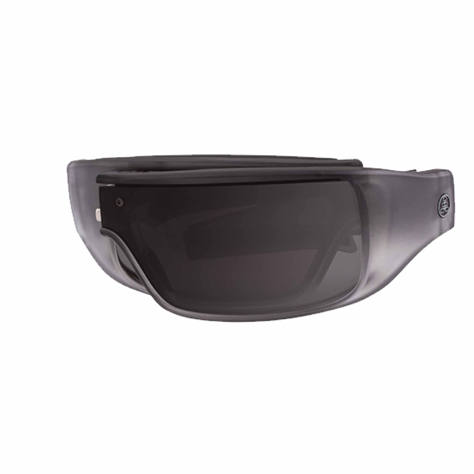 Matte smoke and clear crystal framed sunglasses with polarized gray lenses